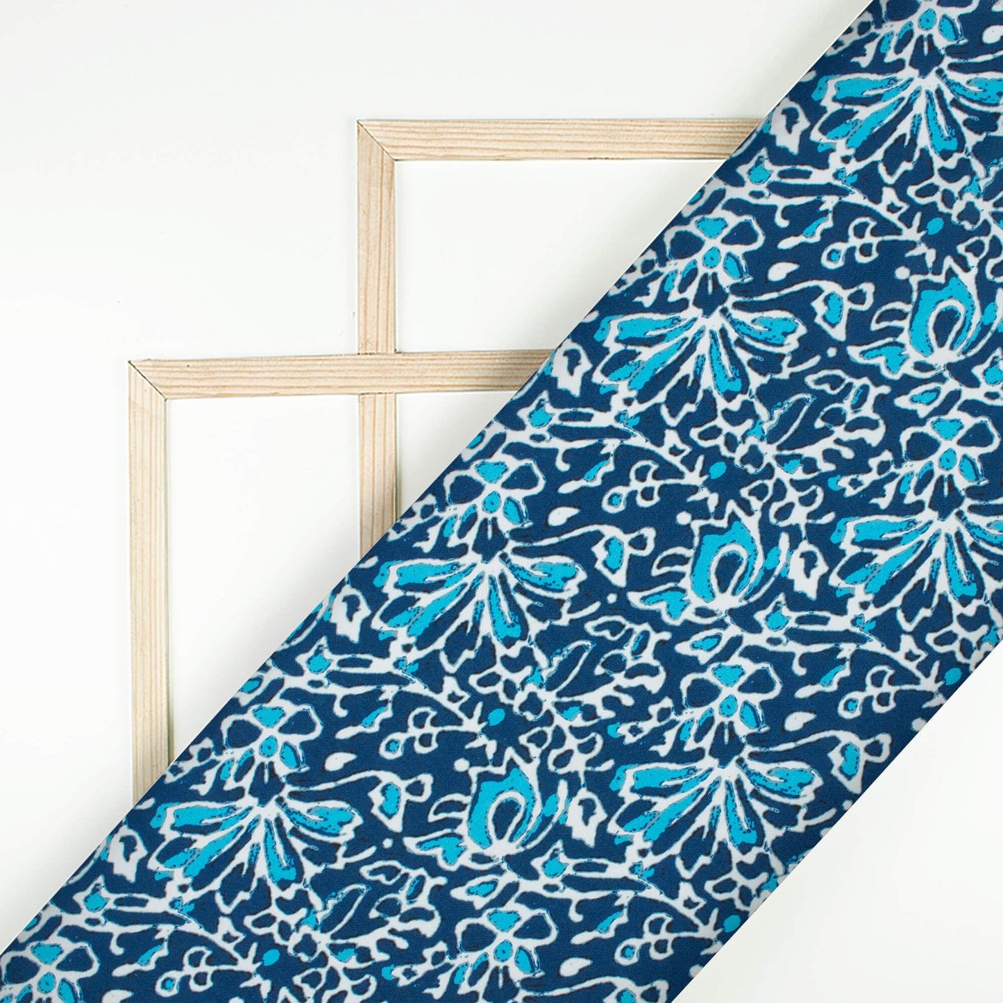 Blue And White Indiigo Pattern Digital Print Rayon Fabric