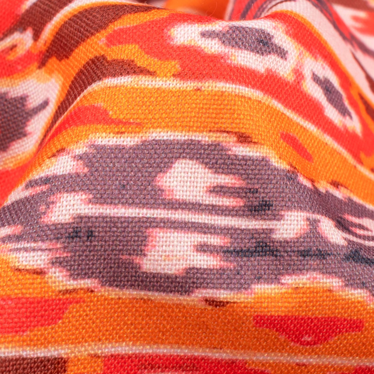 Orange And Red Ikkat Pattern Digital Print Rayon Fabric