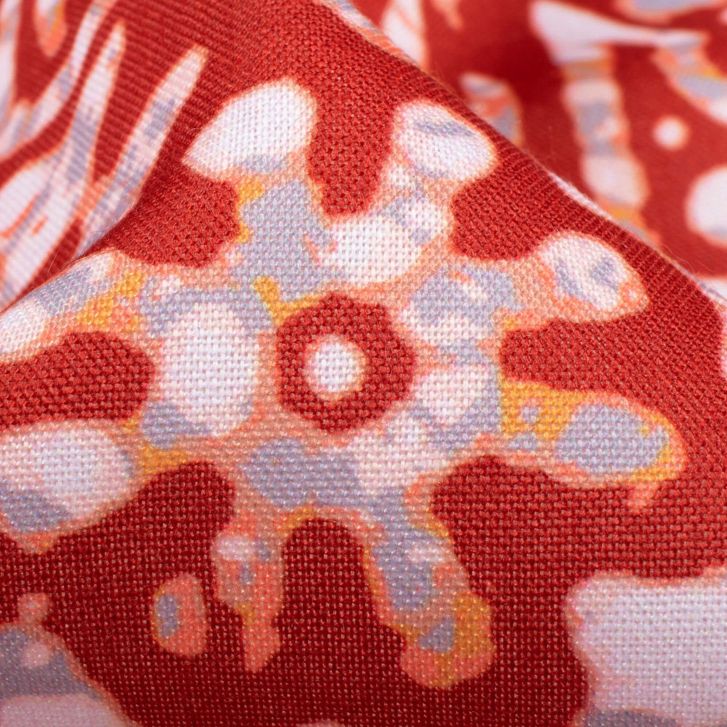 Brick Red And White Batik Pattern Digital Print Rayon Fabric