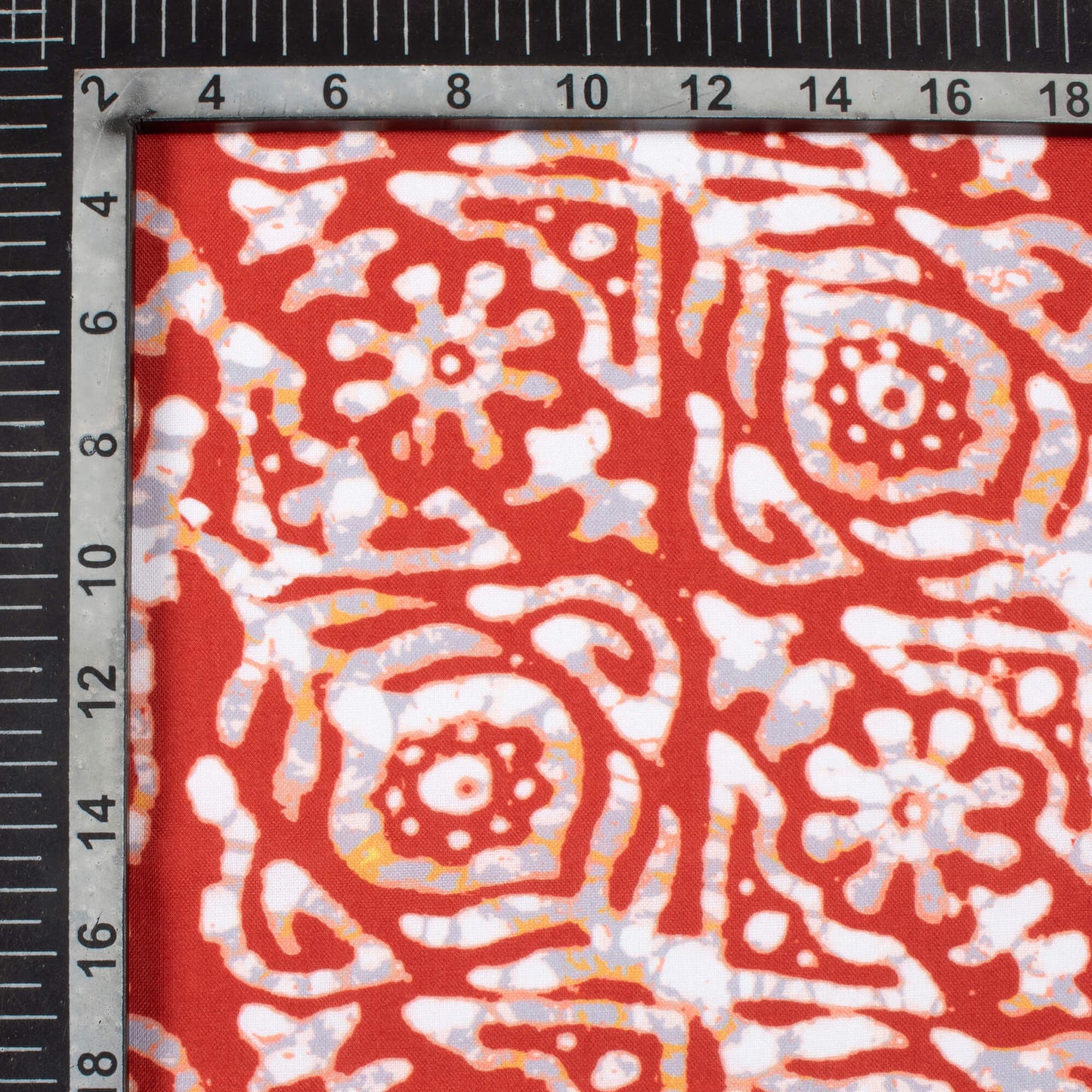 Brick Red And White Batik Pattern Digital Print Rayon Fabric
