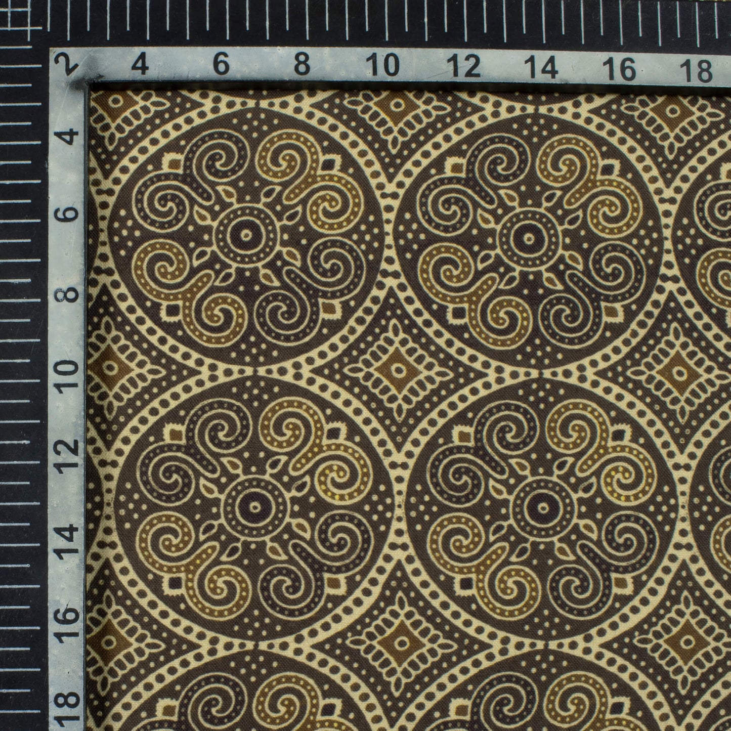 Army Green And Camel Brown Ajrakh Pattern Digital Print Rayon Fabric