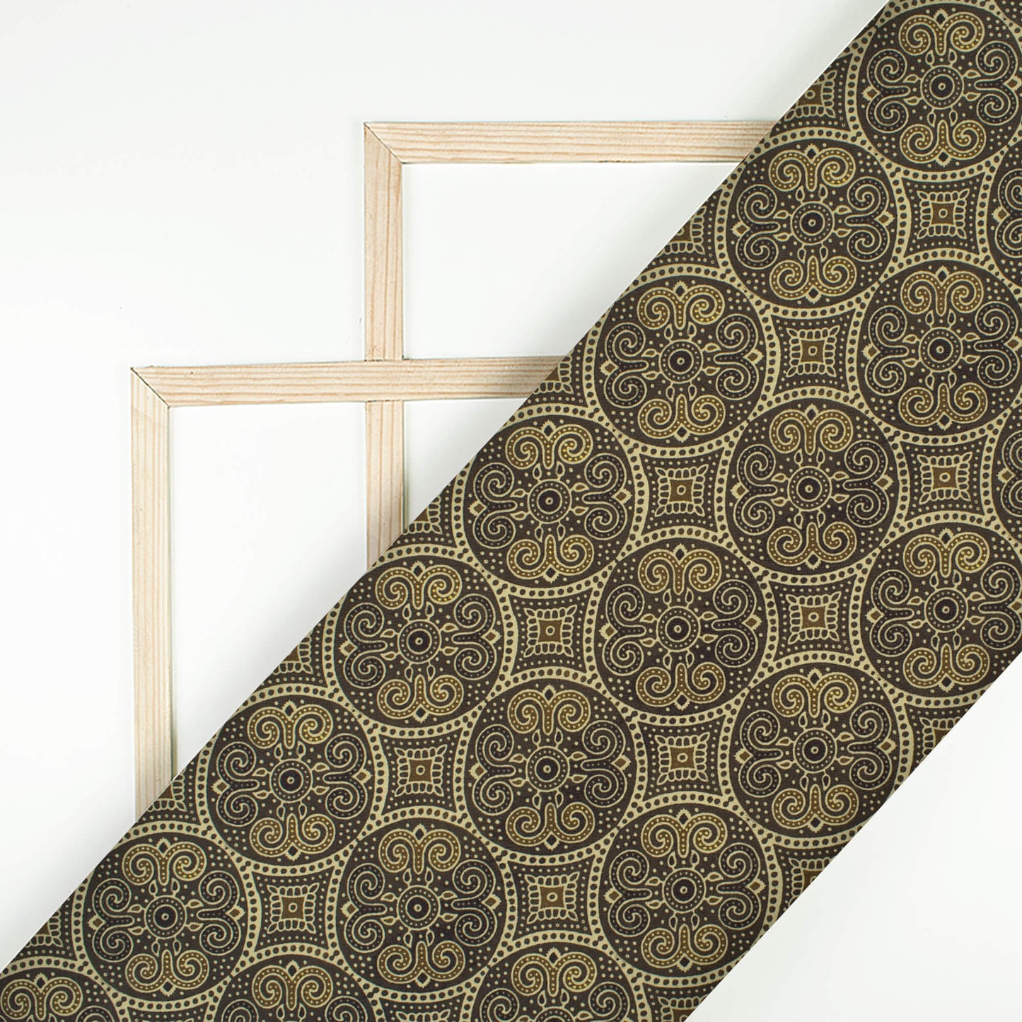 Army Green And Camel Brown Ajrakh Pattern Digital Print Rayon Fabric