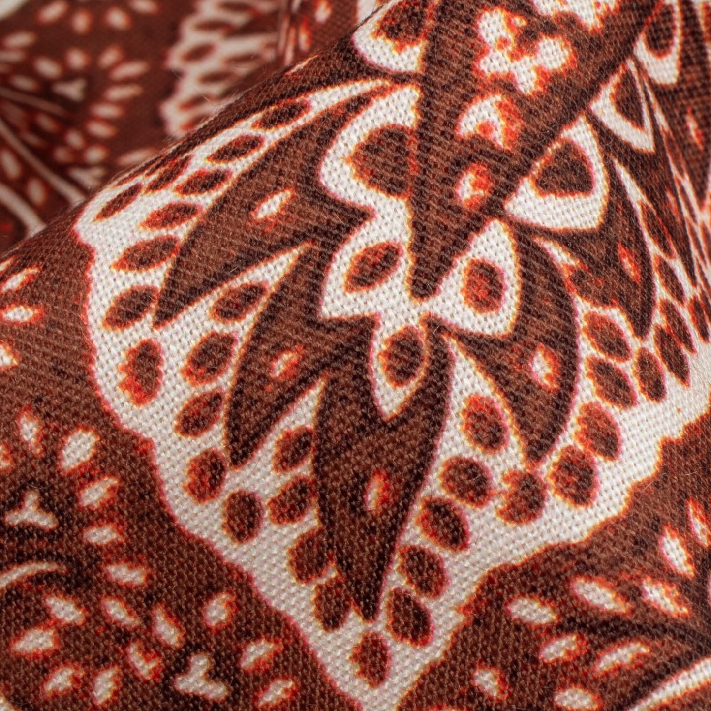 Vermilion Red And White Leaf Pattern Digital Print Rayon Fabric