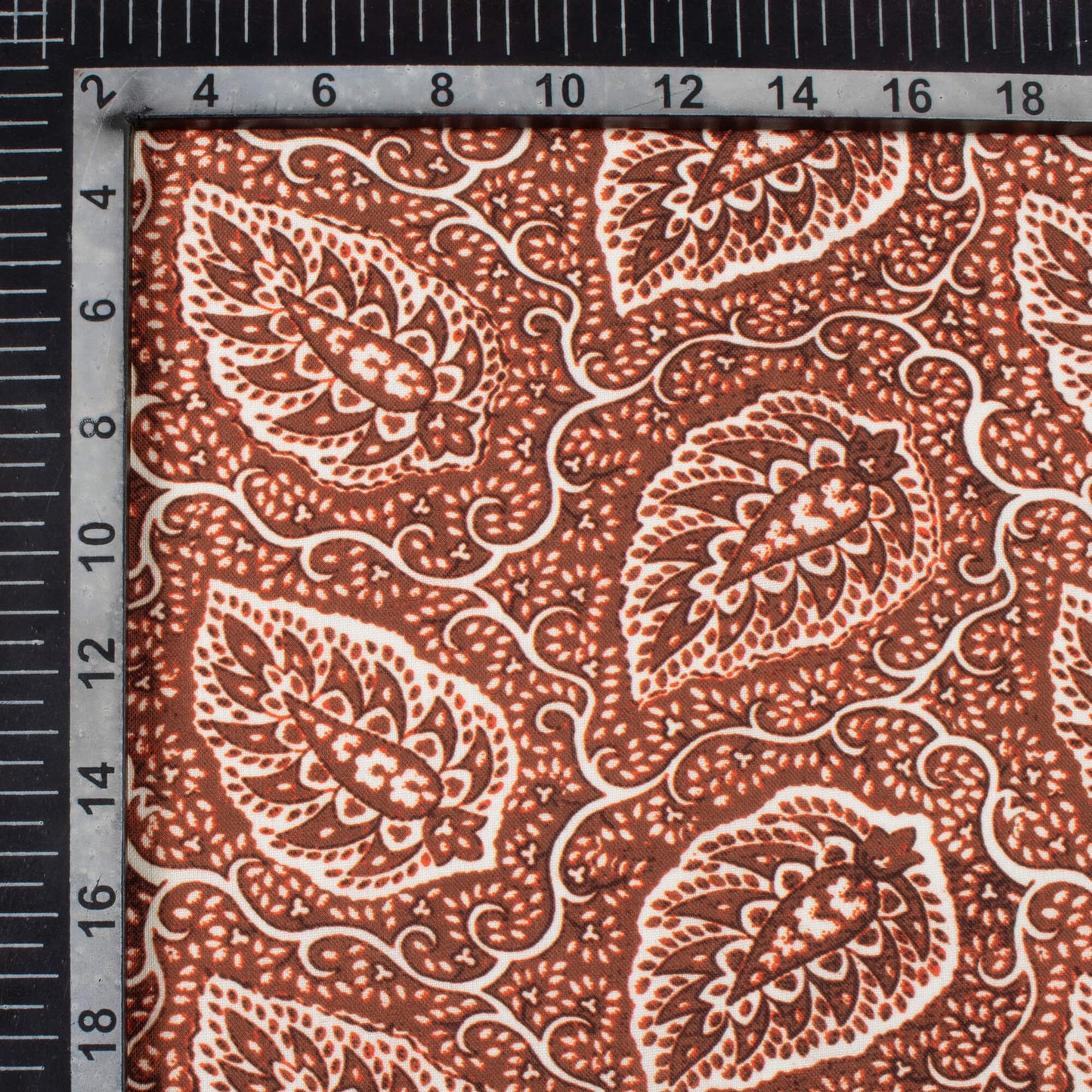Vermilion Red And White Leaf Pattern Digital Print Rayon Fabric
