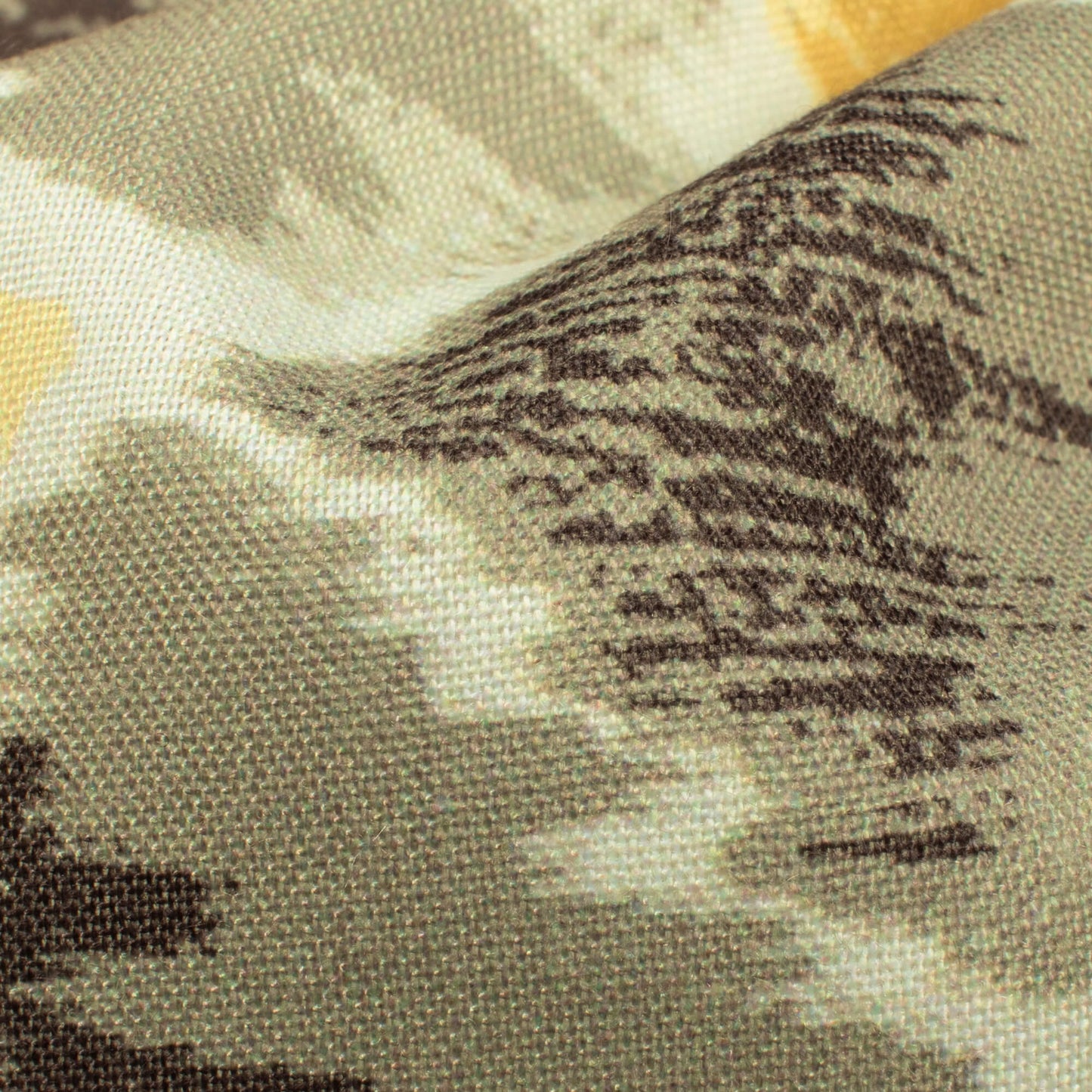 Dafodial Yellow And Stone Grey Abstract Pattern Digital Print Rayon Fabric