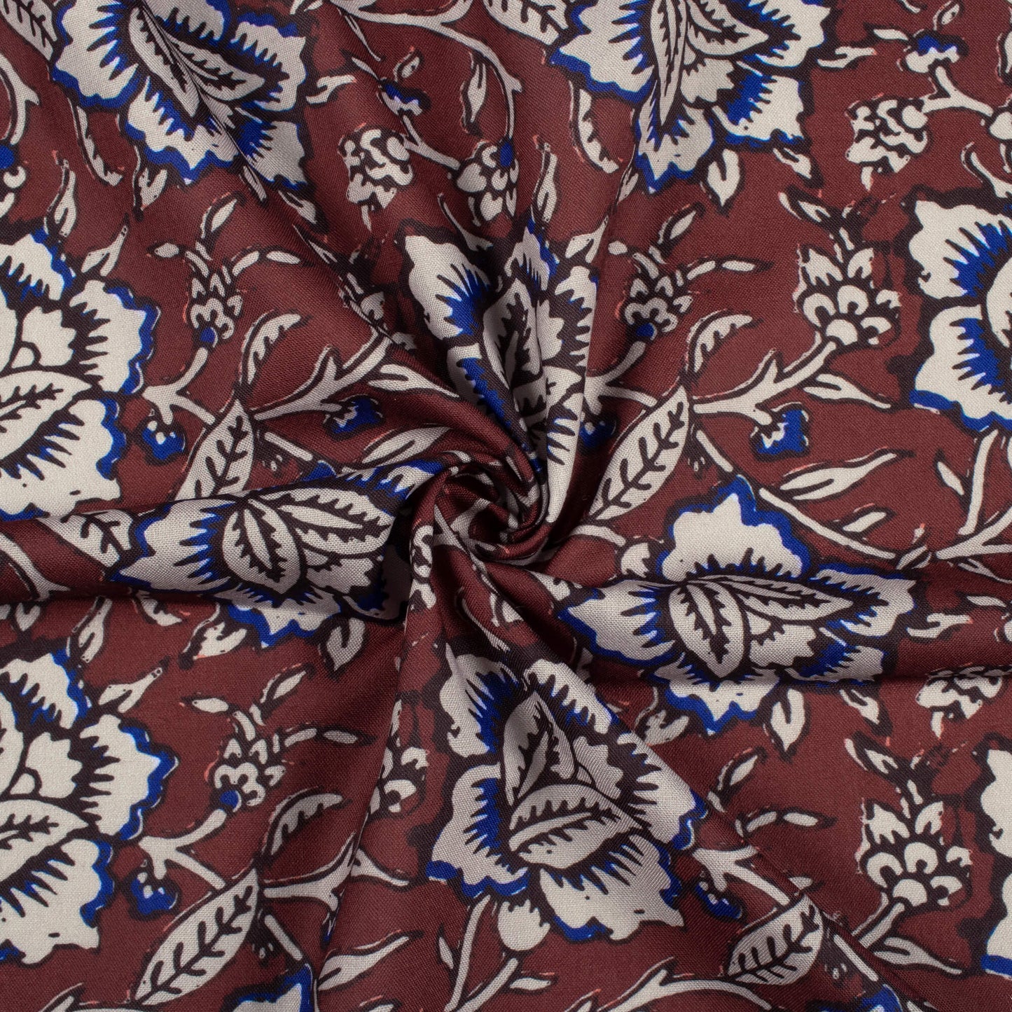 Brunette Brown And Stone Grey Floral Pattern Digital Print Rayon Fabric