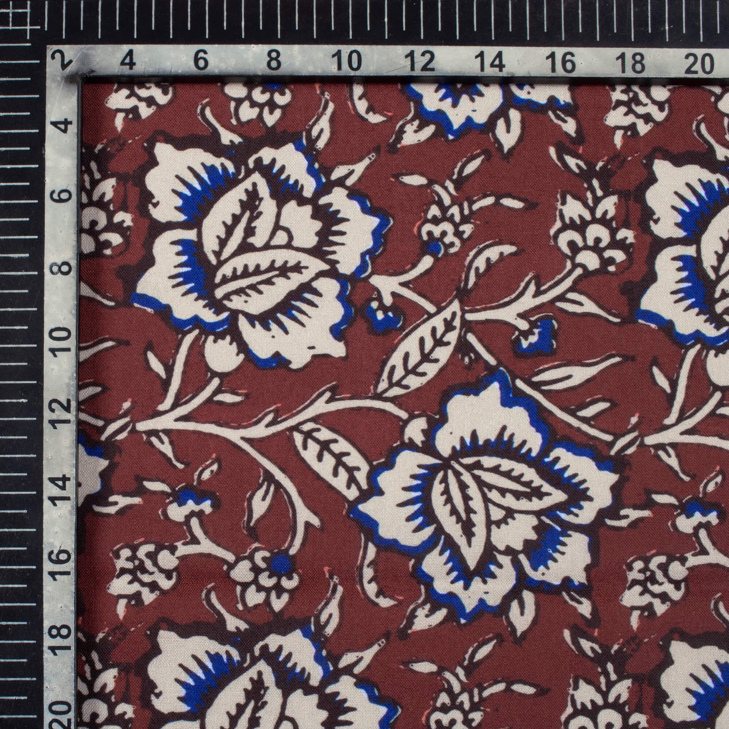 Brunette Brown And Stone Grey Floral Pattern Digital Print Rayon Fabric