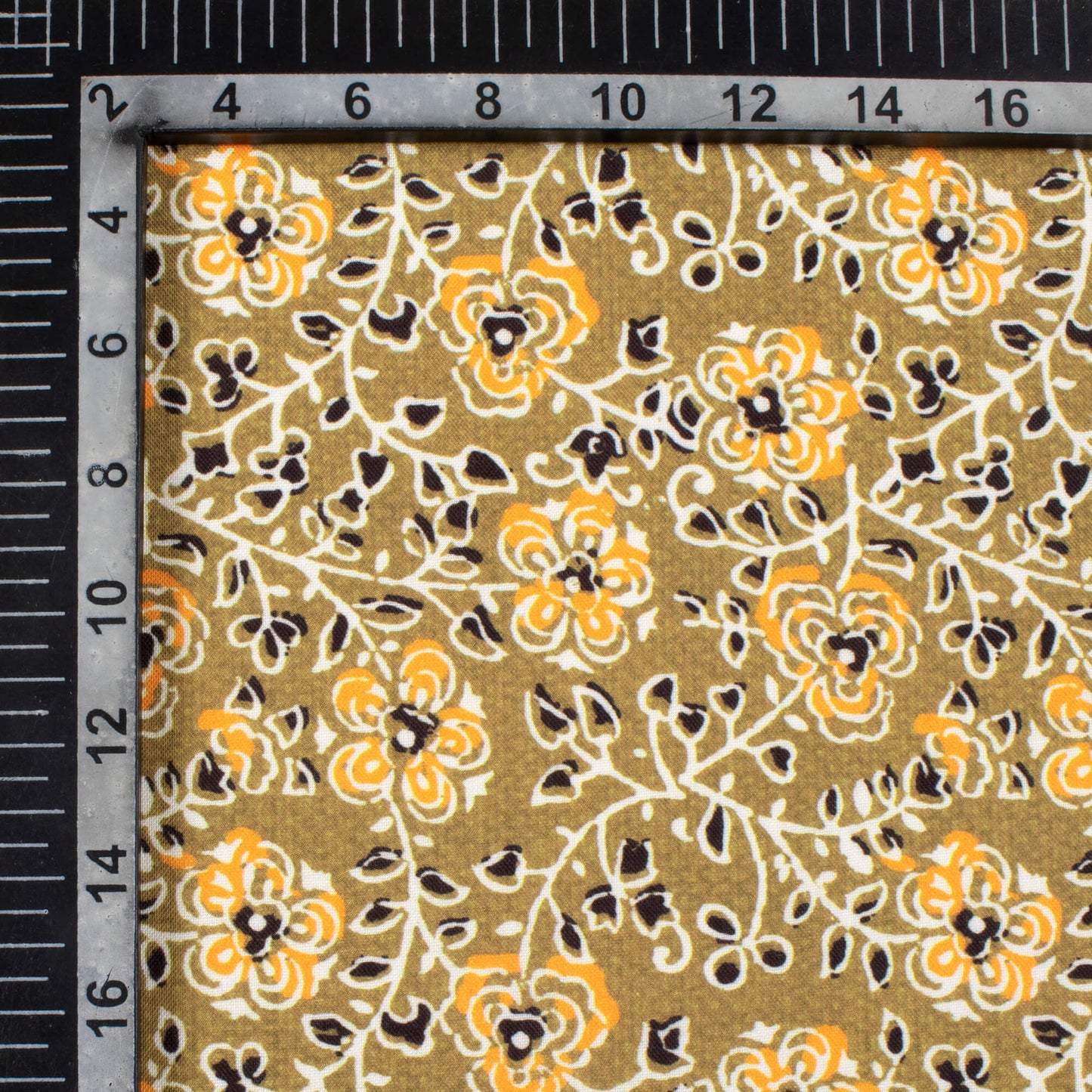 Peanut Brown And Salmon Orange Floral Pattern Digital Print Rayon Fabric