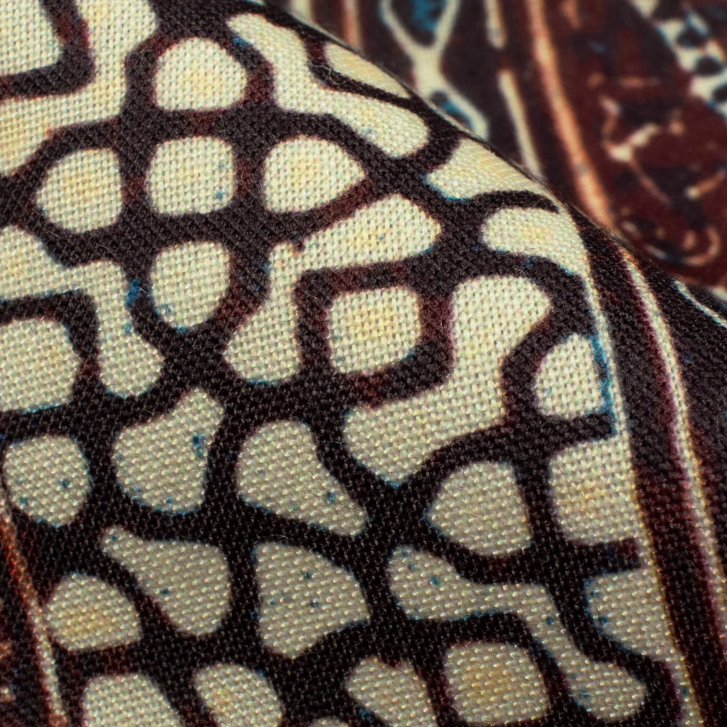 Vermilion Red And Prussian Blue Ajrakh Pattern Digital Print Rayon Fabric