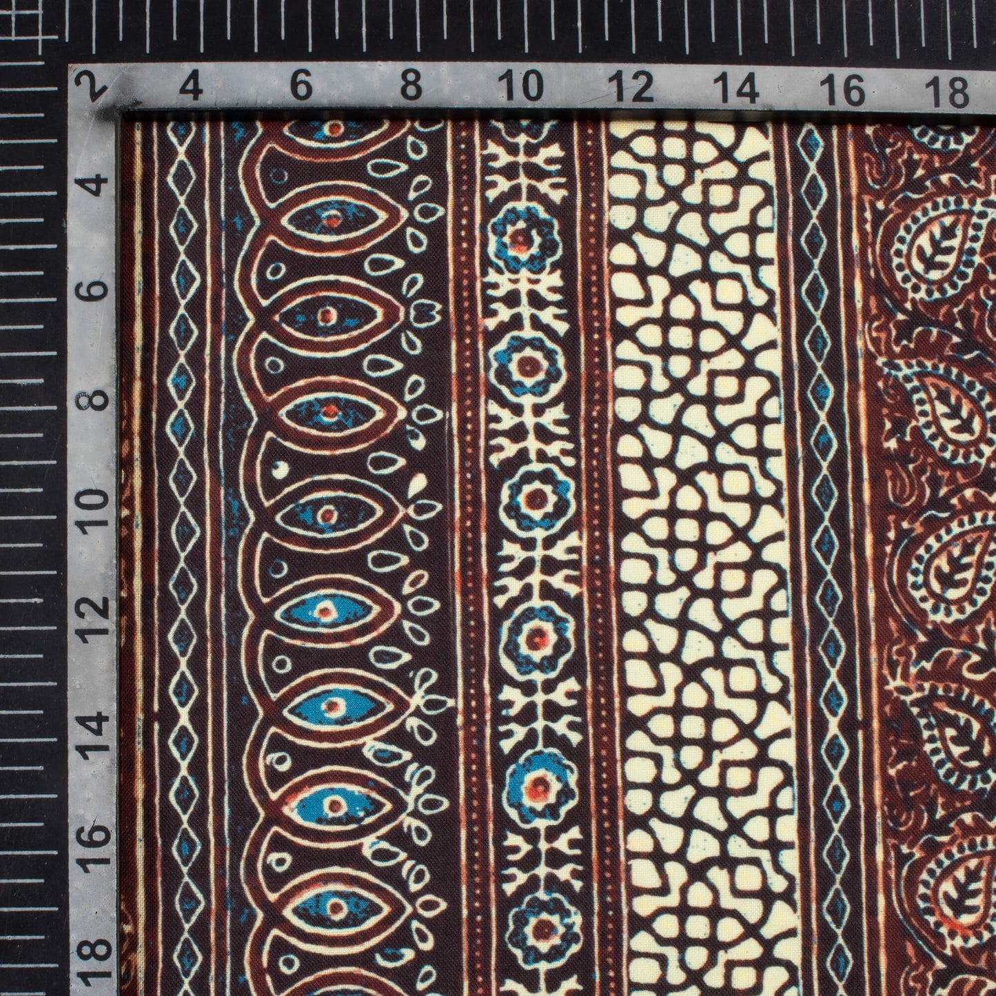 Vermilion Red And Prussian Blue Ajrakh Pattern Digital Print Rayon Fabric