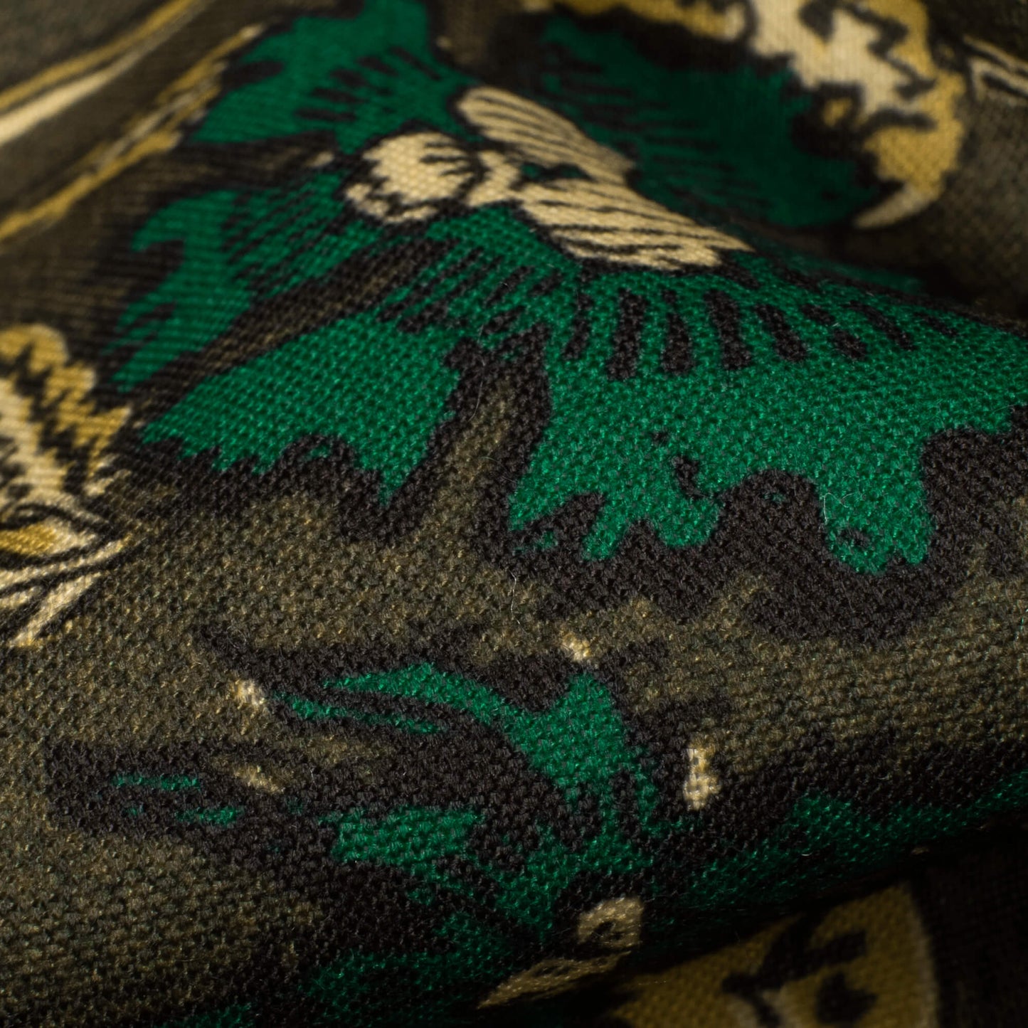 Army Green And Mustard Yellow Floral Pattern Digital Print Rayon Fabric