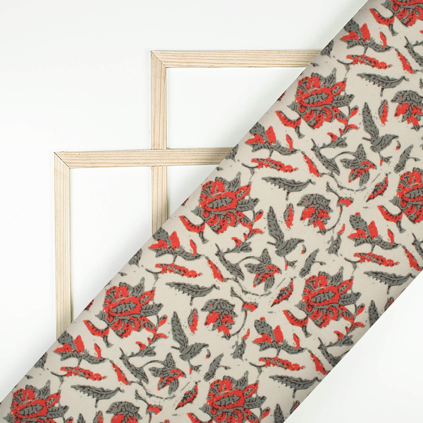Off White And Sangria Red Floral Pattern Digital Print Rayon Fabric