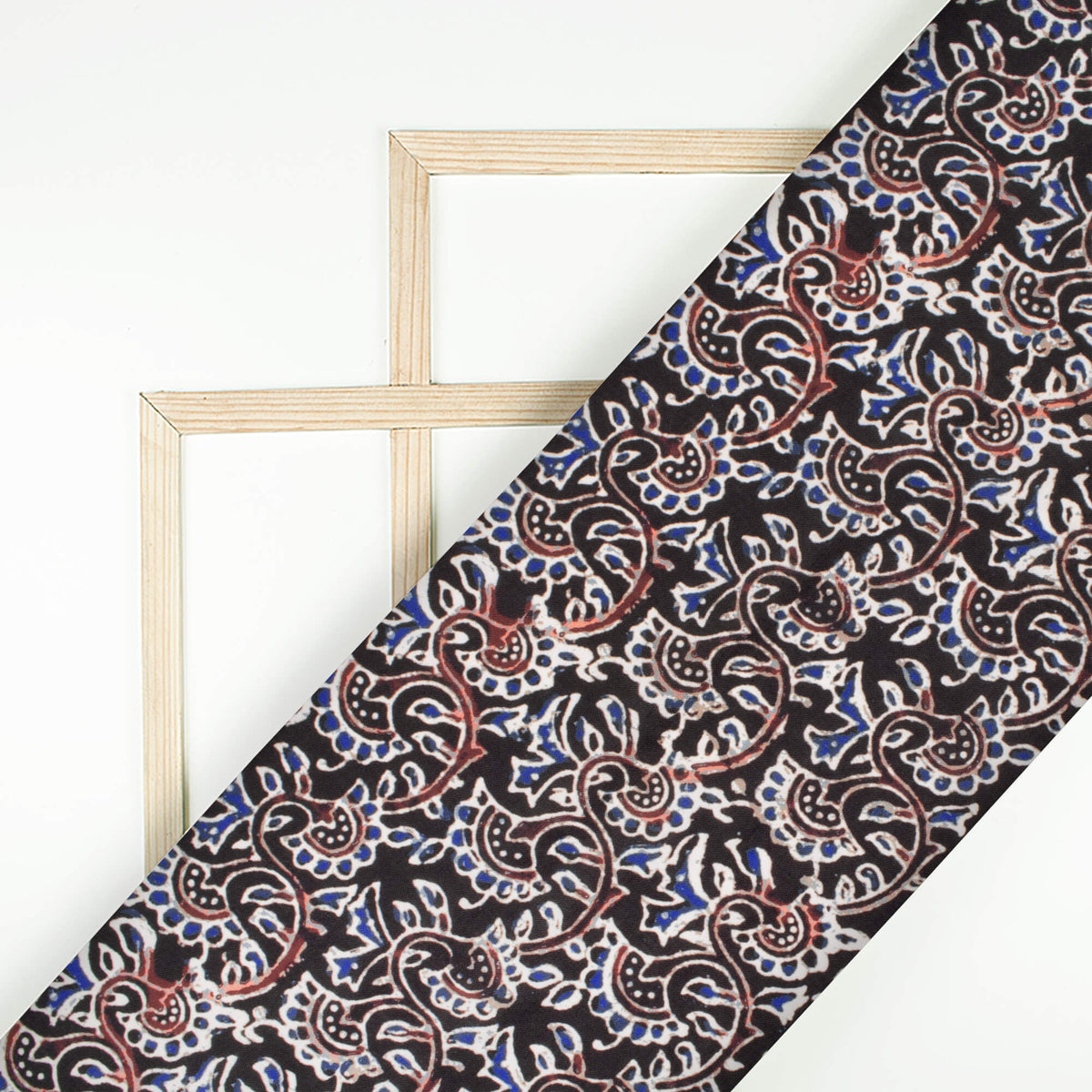 Black And Blue Ajrakh Pattern Digital Print Rayon Fabric