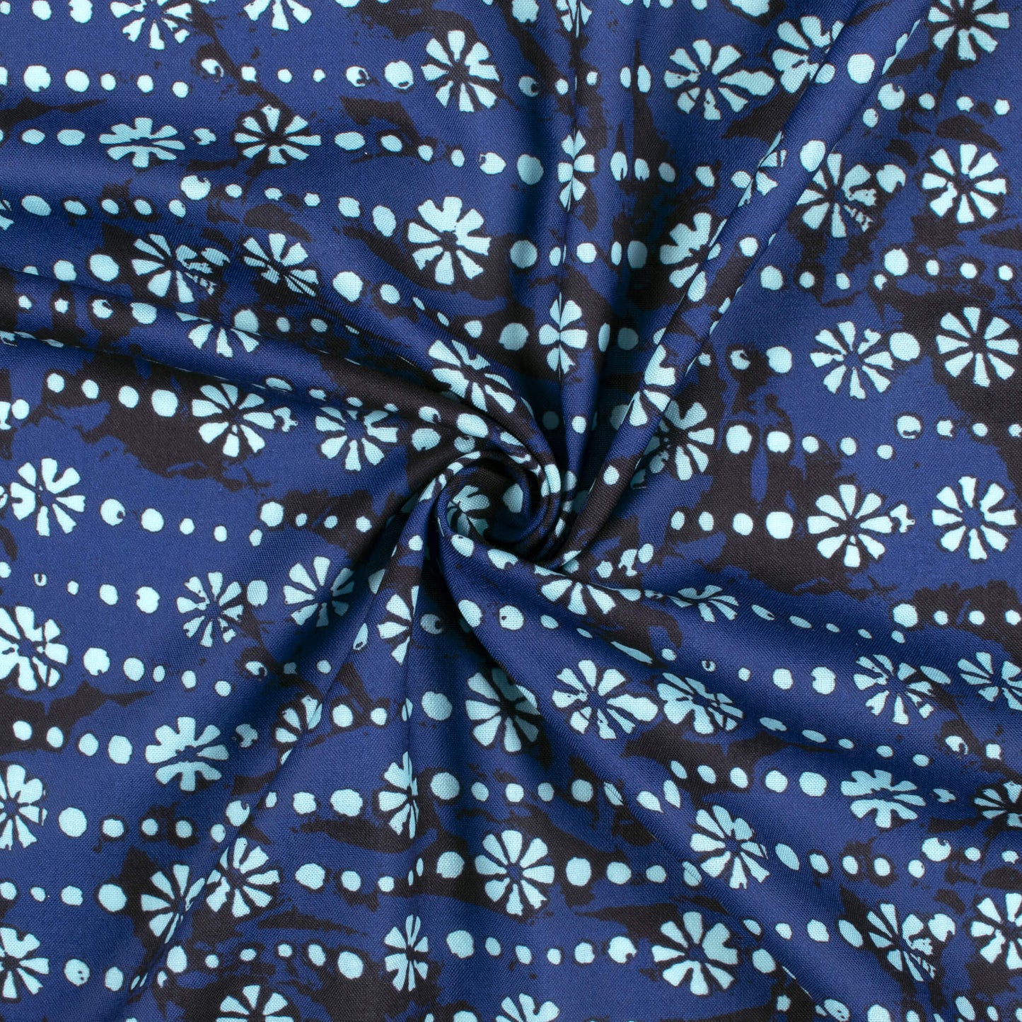 Yale Blue And Powder Blue Floral Pattern Digital Print Rayon Fabric