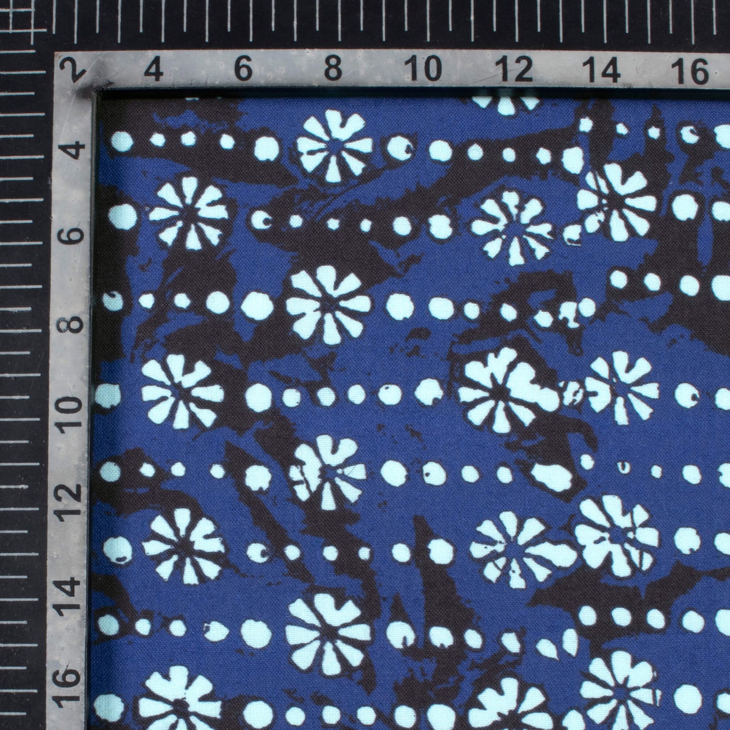 Yale Blue And Powder Blue Floral Pattern Digital Print Rayon Fabric