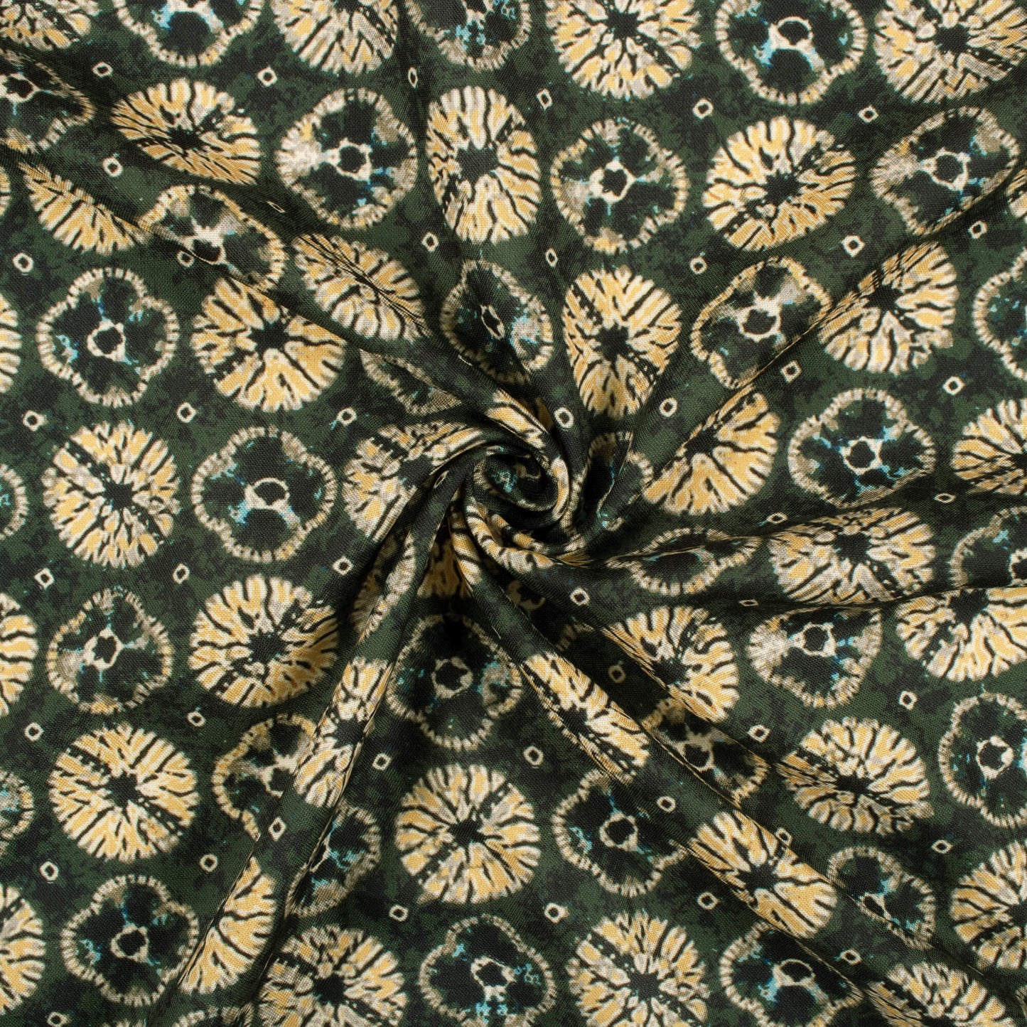 Fern Green And Yellow Shiiborii Pattern Digital Print Rayon Fabric