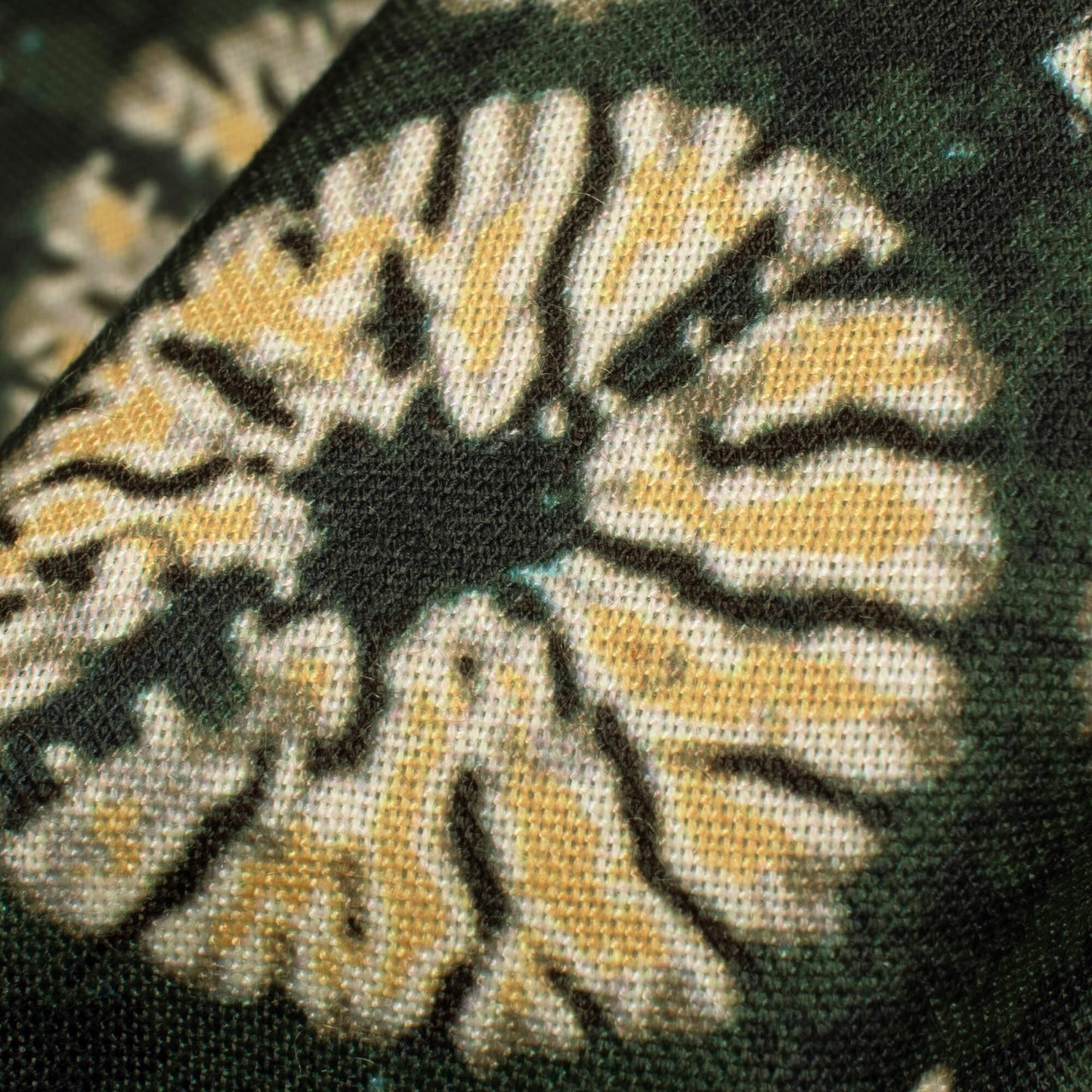 Fern Green And Yellow Shiiborii Pattern Digital Print Rayon Fabric