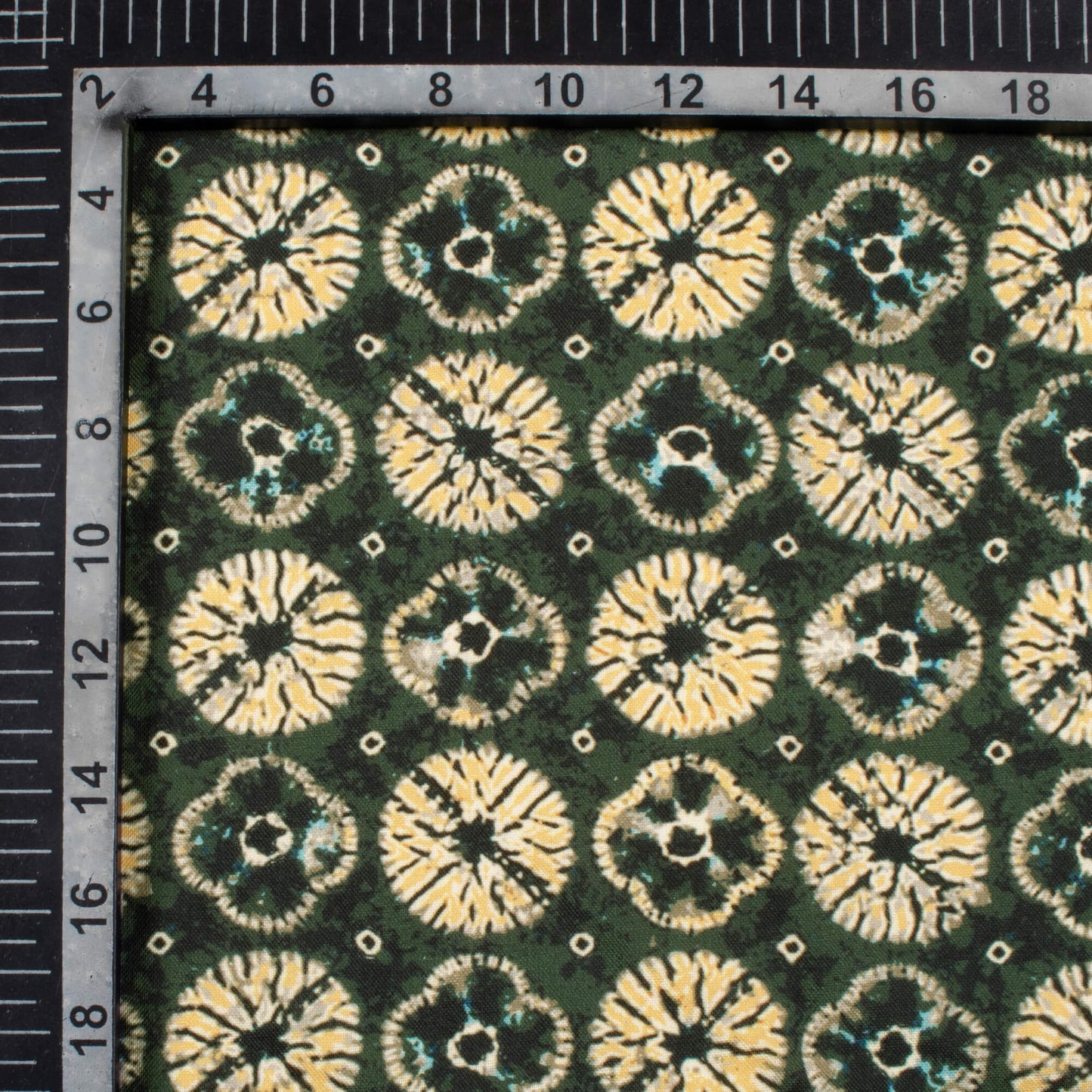 Fern Green And Yellow Shiiborii Pattern Digital Print Rayon Fabric