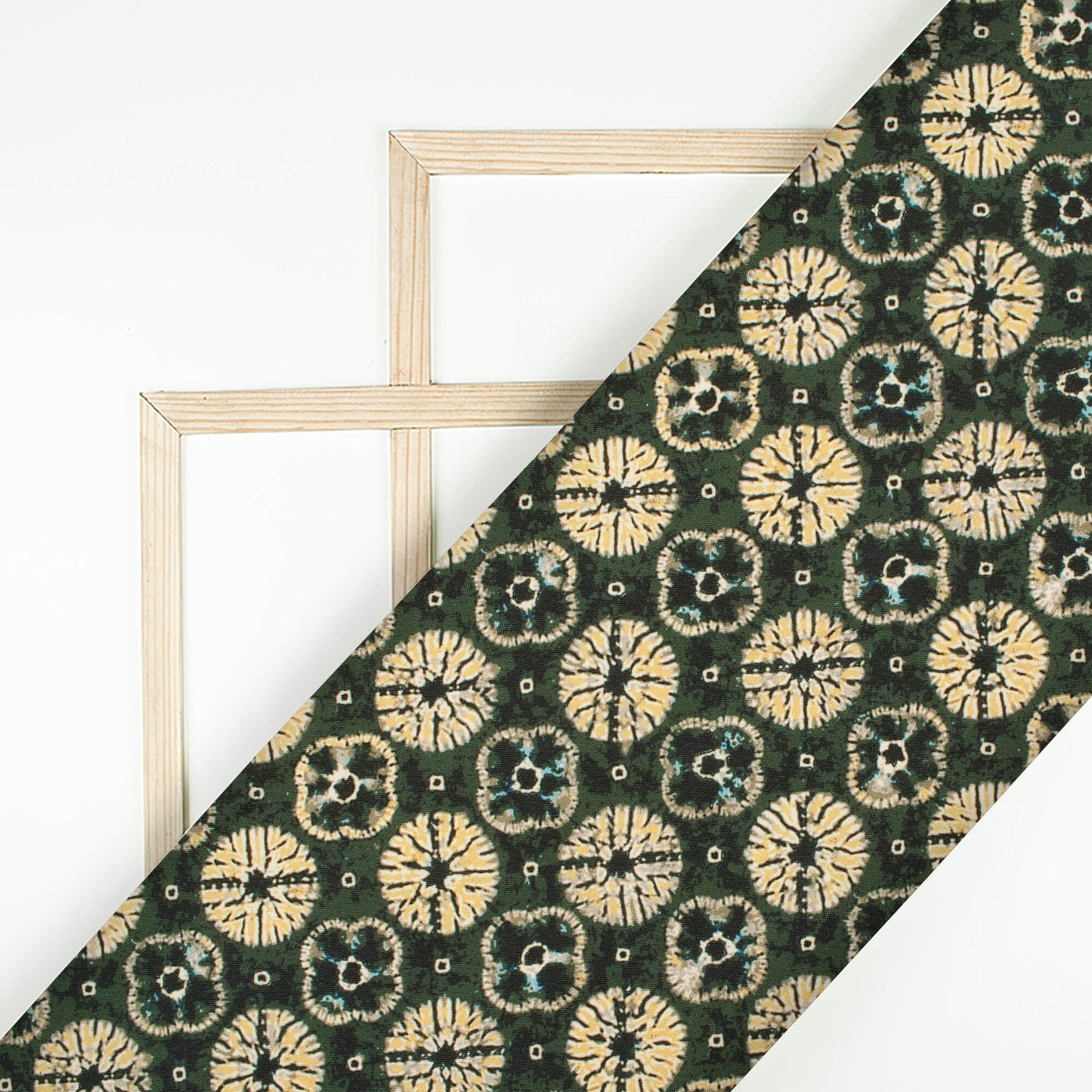 Fern Green And Yellow Shiiborii Pattern Digital Print Rayon Fabric