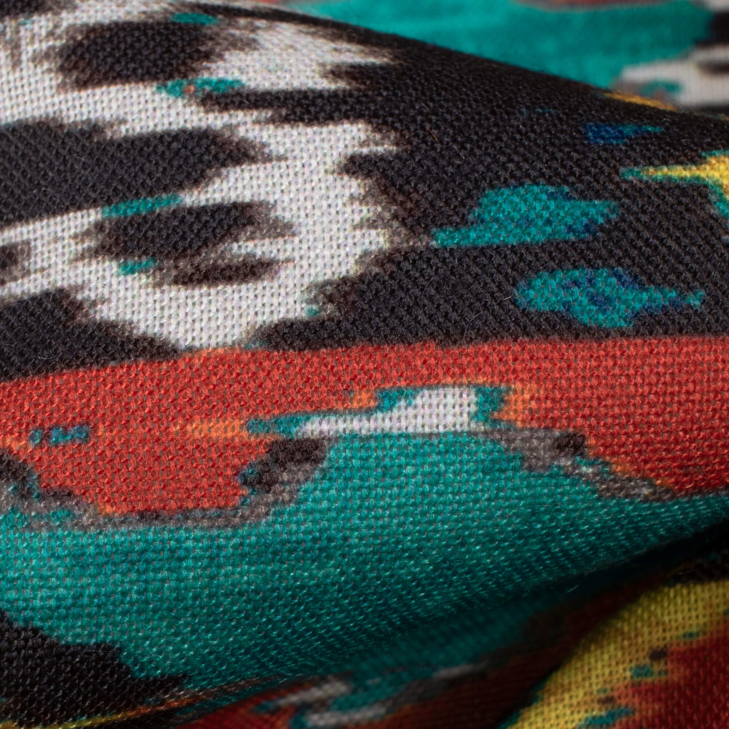 Pine Green And Mustard Yellow Ikkat Pattern Digital Print Rayon Fabric