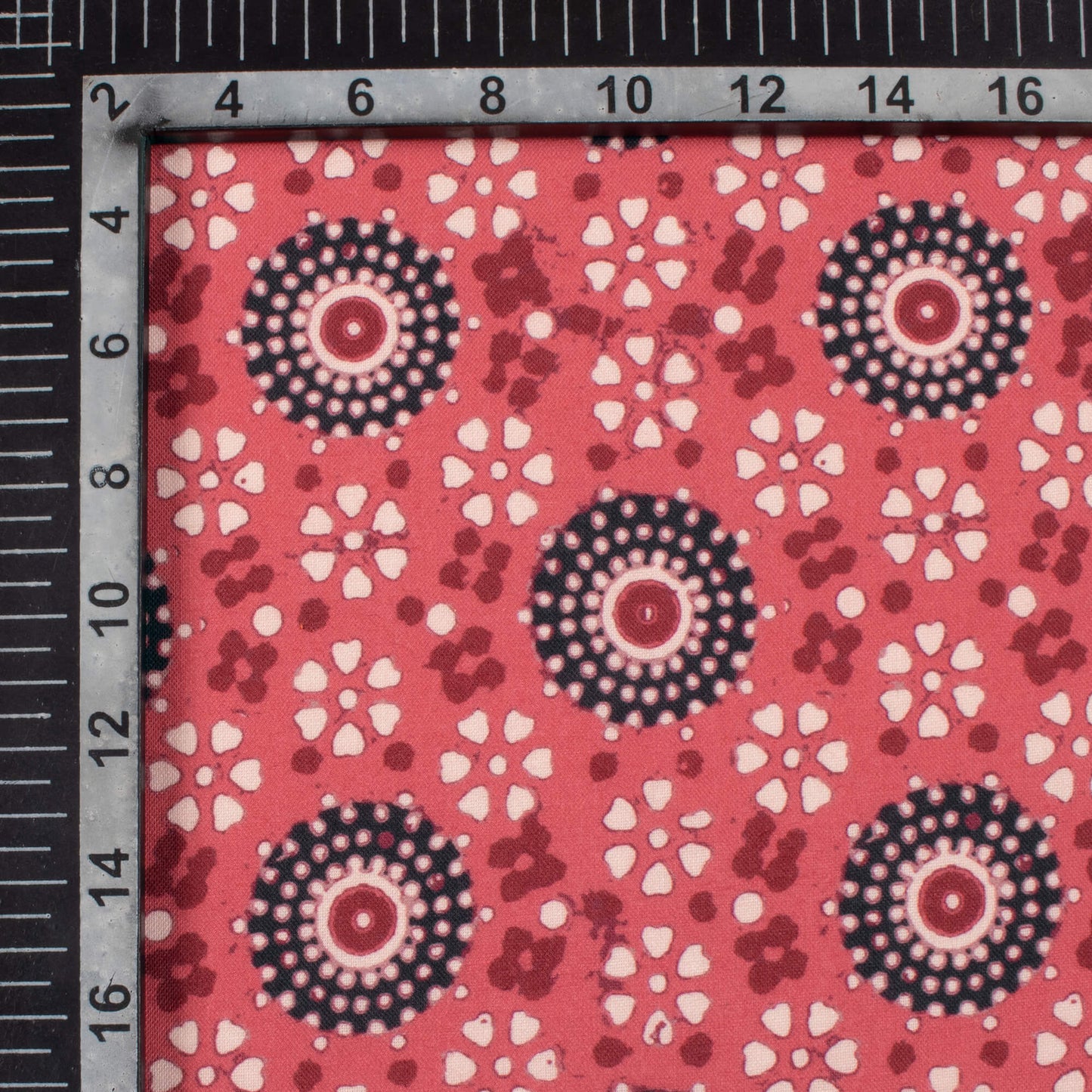 Raspberry Red And Black Traditional Pattern Digital Print Rayon Fabric