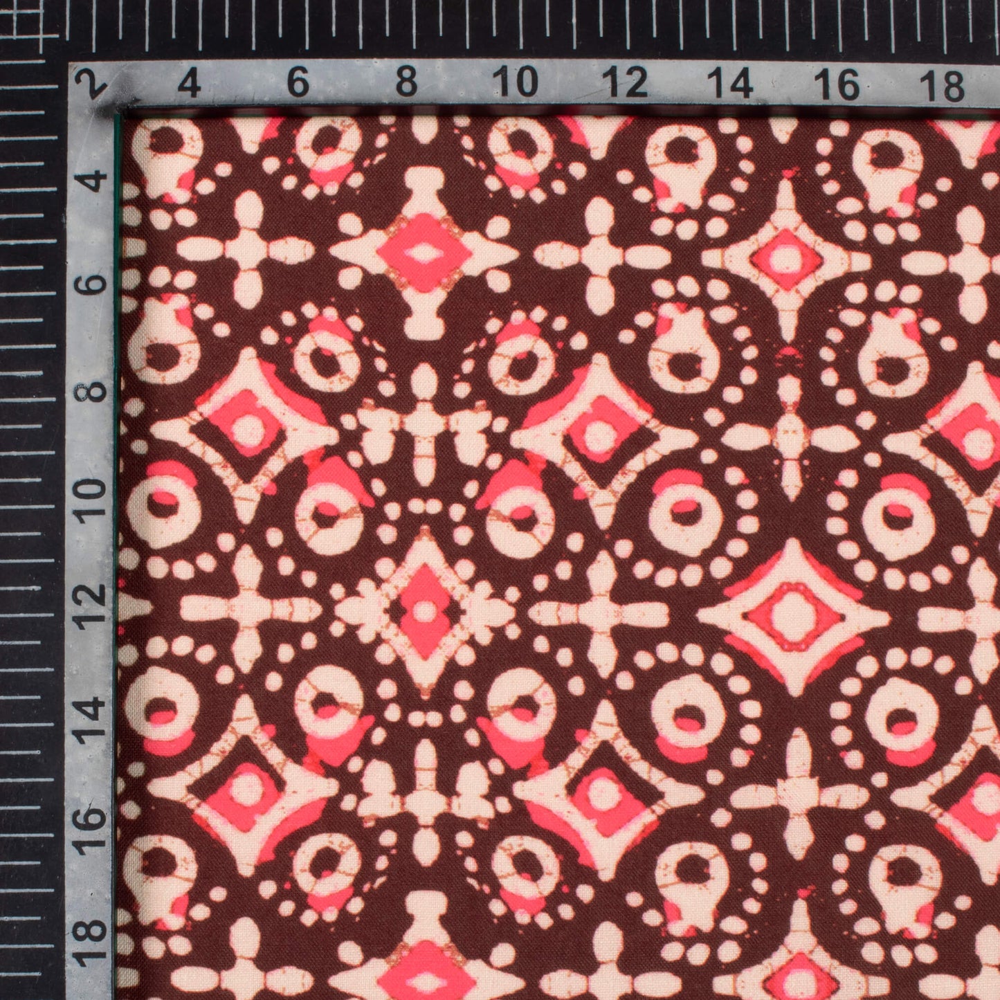 Walnut Brown And Punch Pink Geometric Pattern Digital Print Rayon Fabric