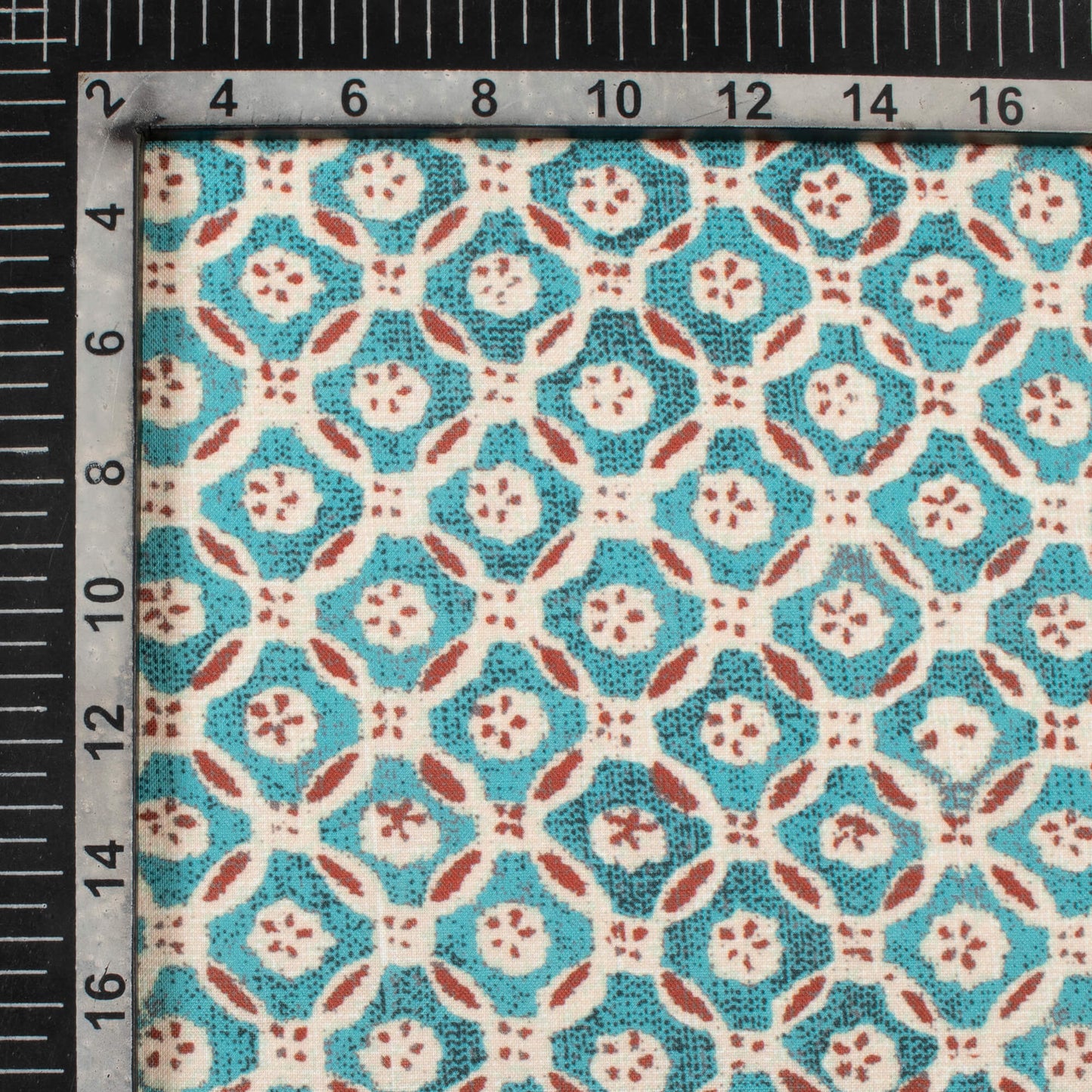 Stone Blue And Brown Traditional Pattern Digital Print Rayon Fabric