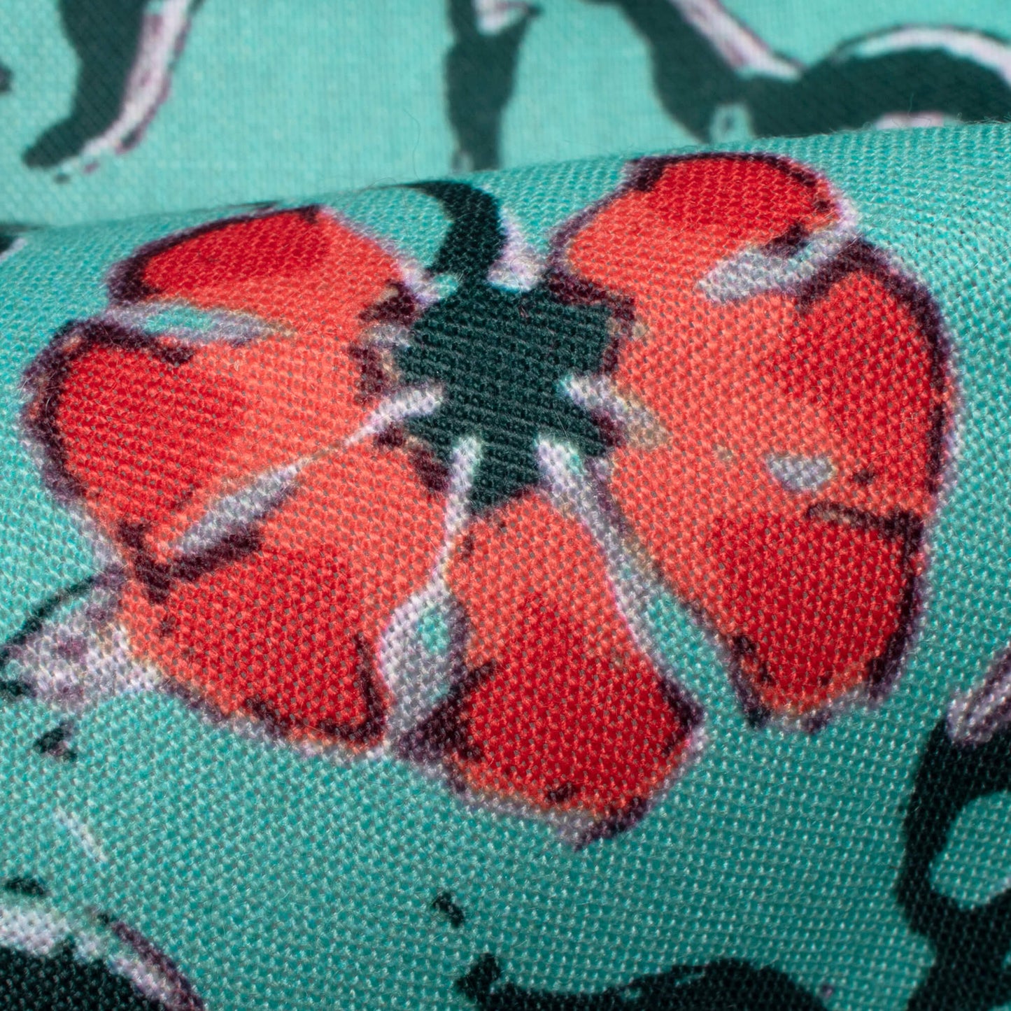 Turquoise And Red Floral Pattern Digital Print Rayon Fabric