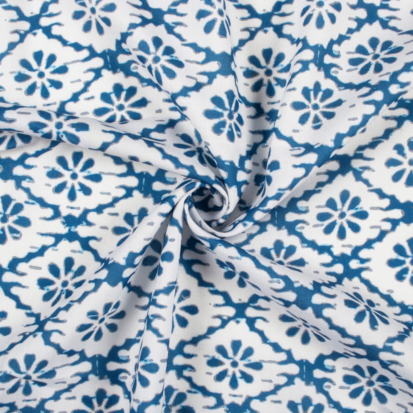 White And Blue Indiigo Pattern Digital Print Rayon Fabric
