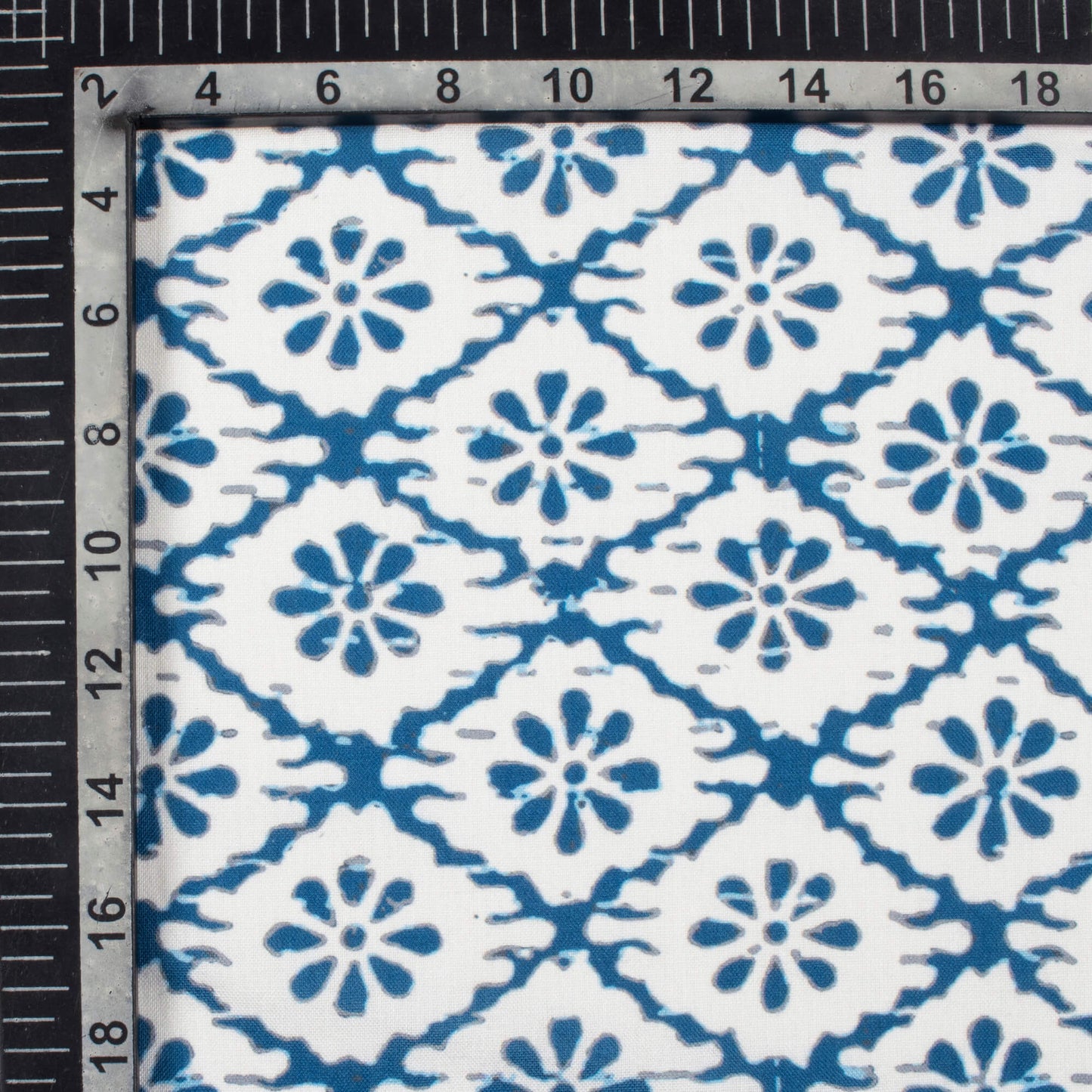 White And Blue Indiigo Pattern Digital Print Rayon Fabric