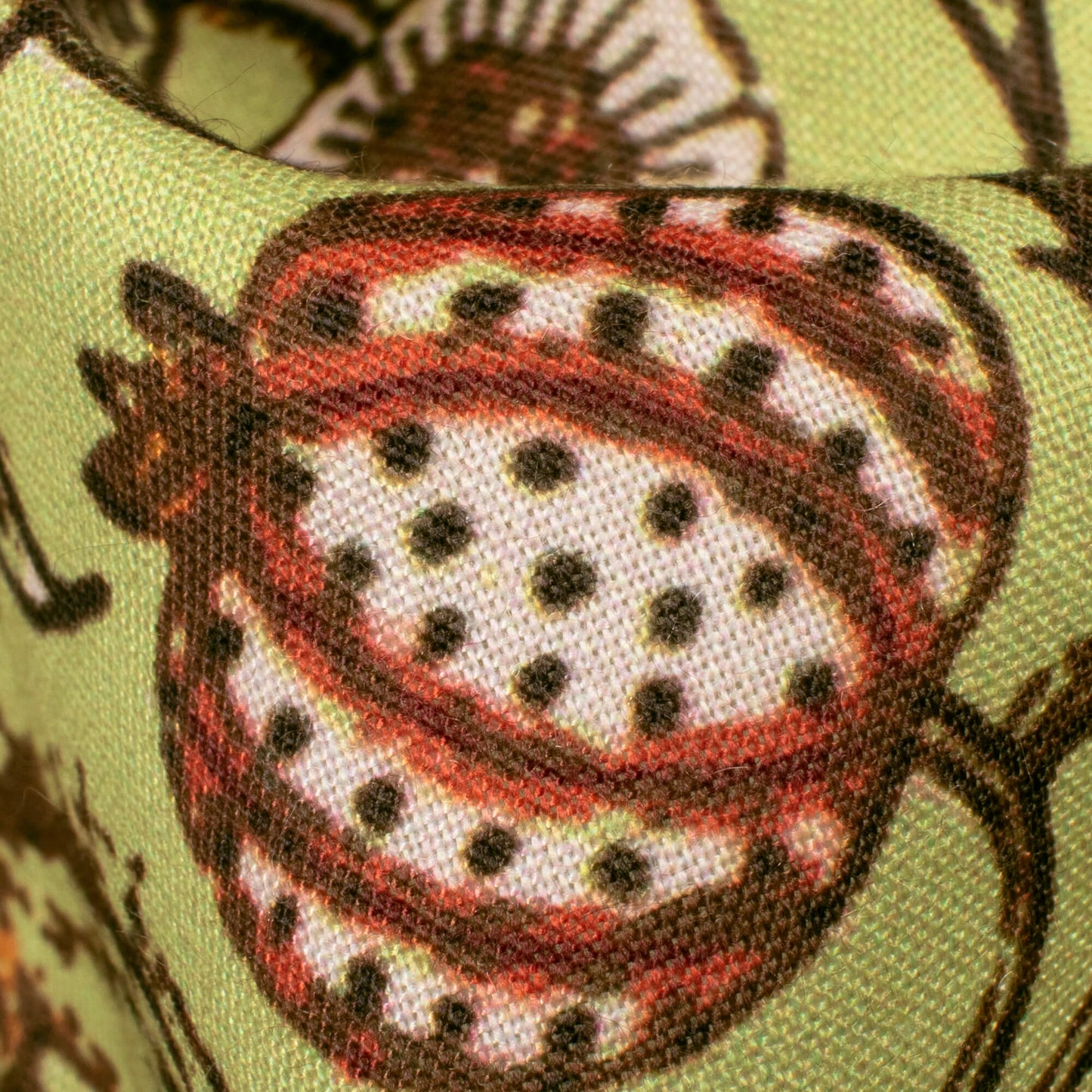 Earls Green And Vermilion Red Kalamkrii Pattern Digital Print Rayon Fabric