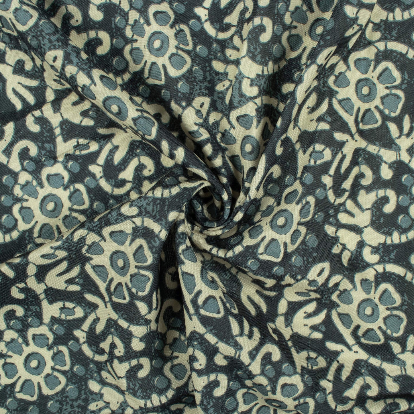 Seaweed Green And Sand Beige Floral Pattern Digital Print Rayon Fabric