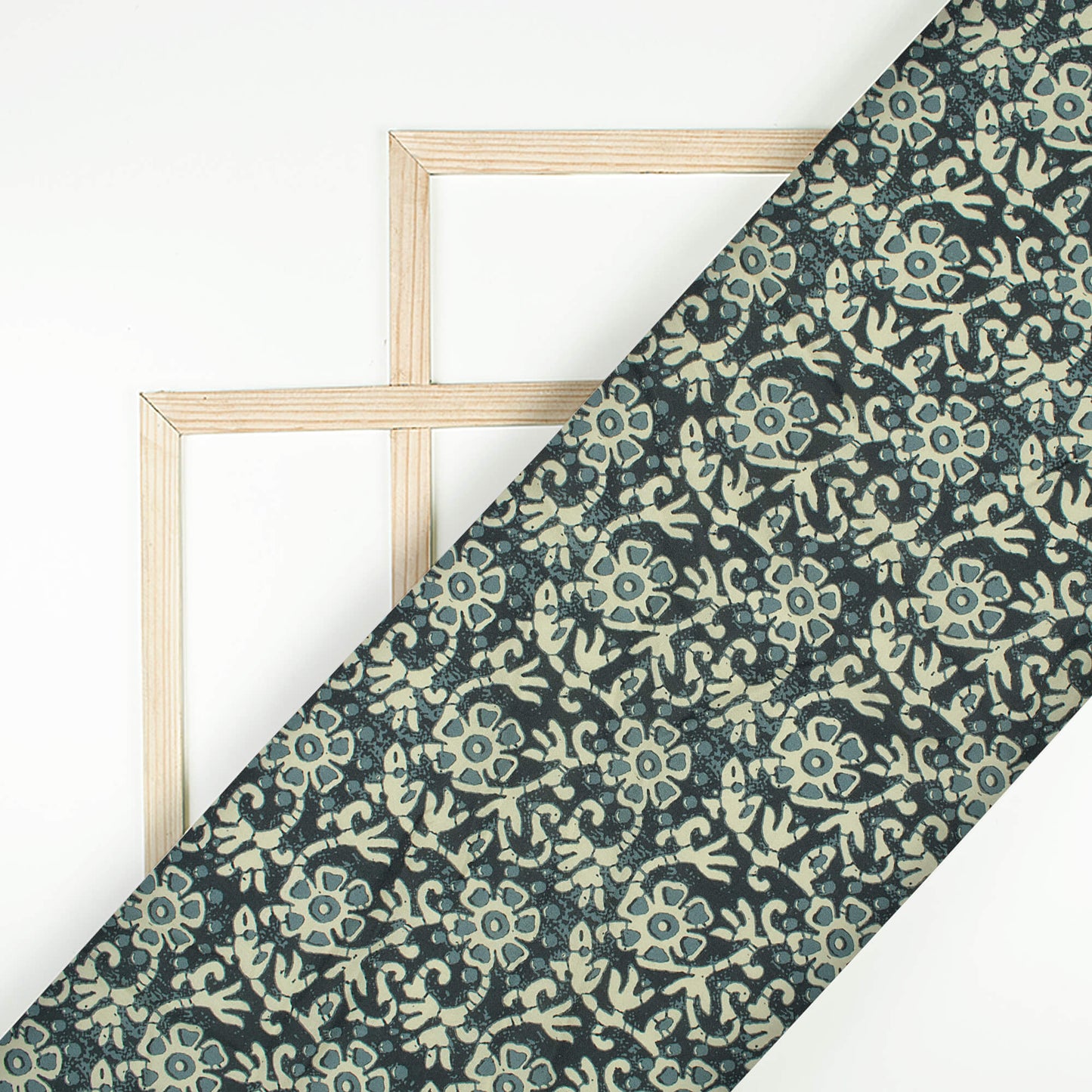 Seaweed Green And Sand Beige Floral Pattern Digital Print Rayon Fabric