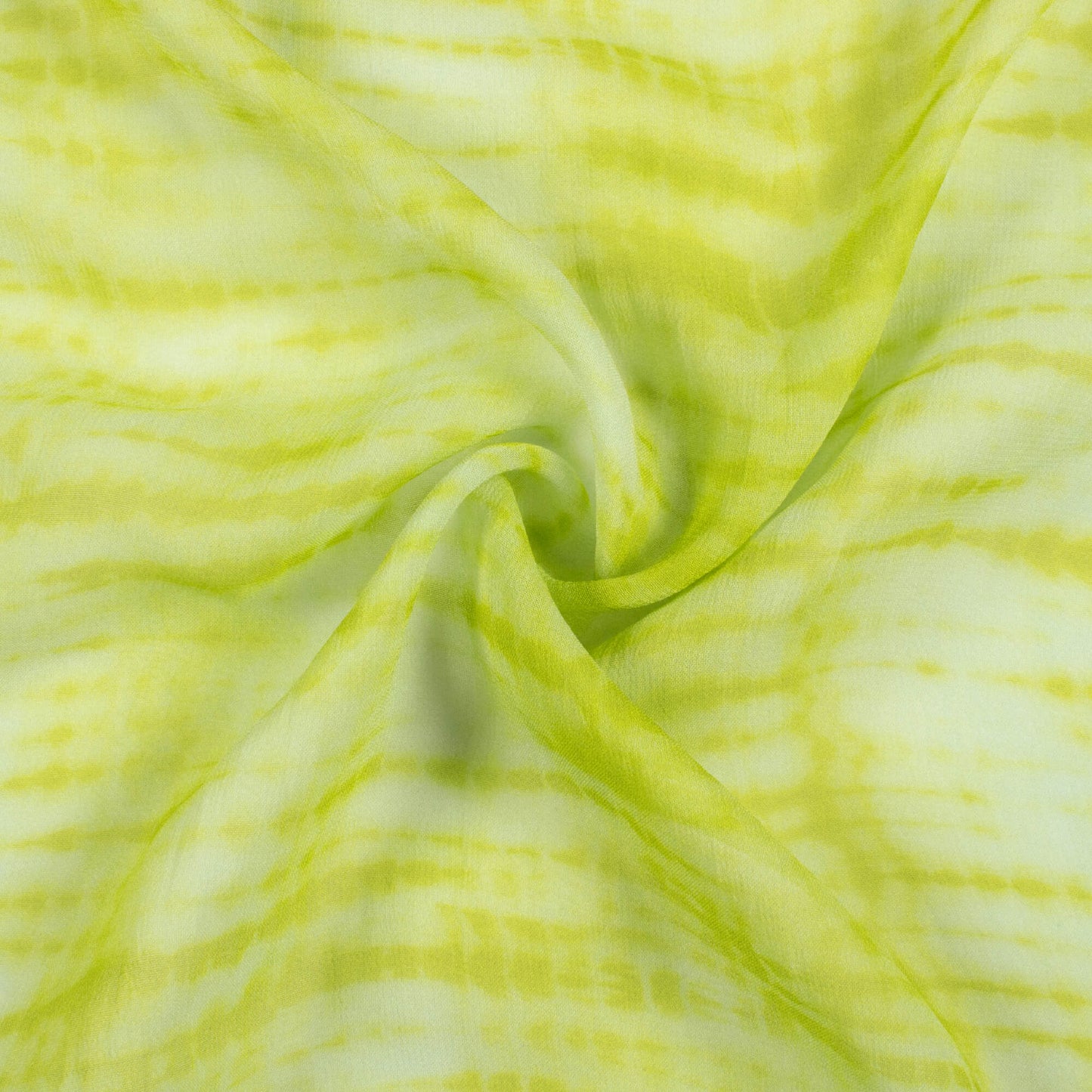 Lime Green And White Shiiborii Pattern Digital Print Pure Georgette Fabric
