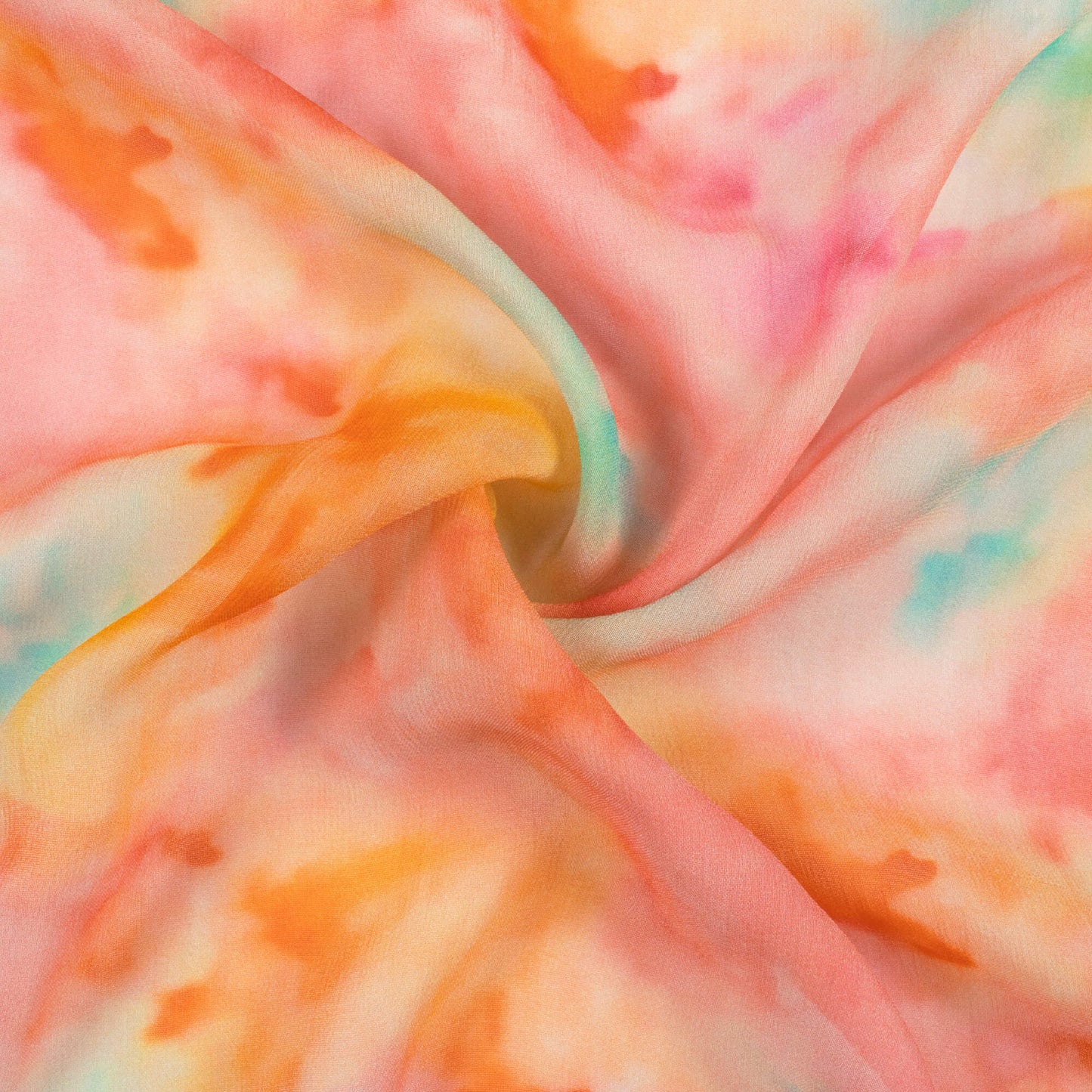 Carnation Pink And Turquoise Tye And Dye Pattern Digital Print Pure Georgette Fabric