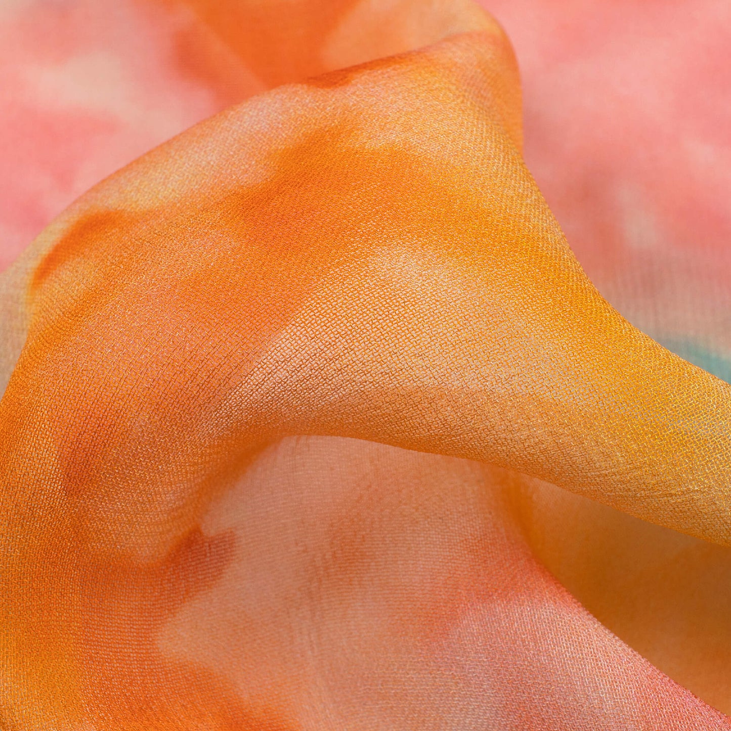 Carnation Pink And Turquoise Tye And Dye Pattern Digital Print Pure Georgette Fabric