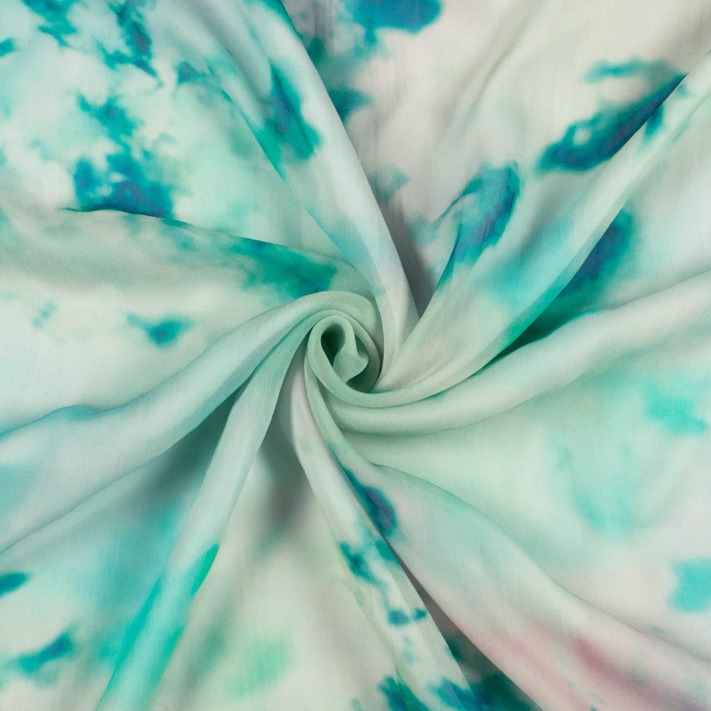 Green And Carnation Pink Tye And Dye Pattern Digital Print Pure Georgette Fabric