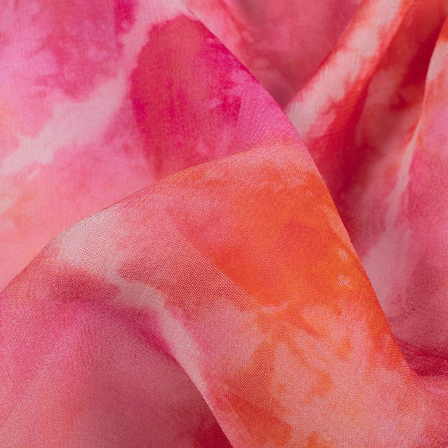 Taffy Pink And Orange Tye And Dye Pattern Digital Print Pure Georgette Fabric