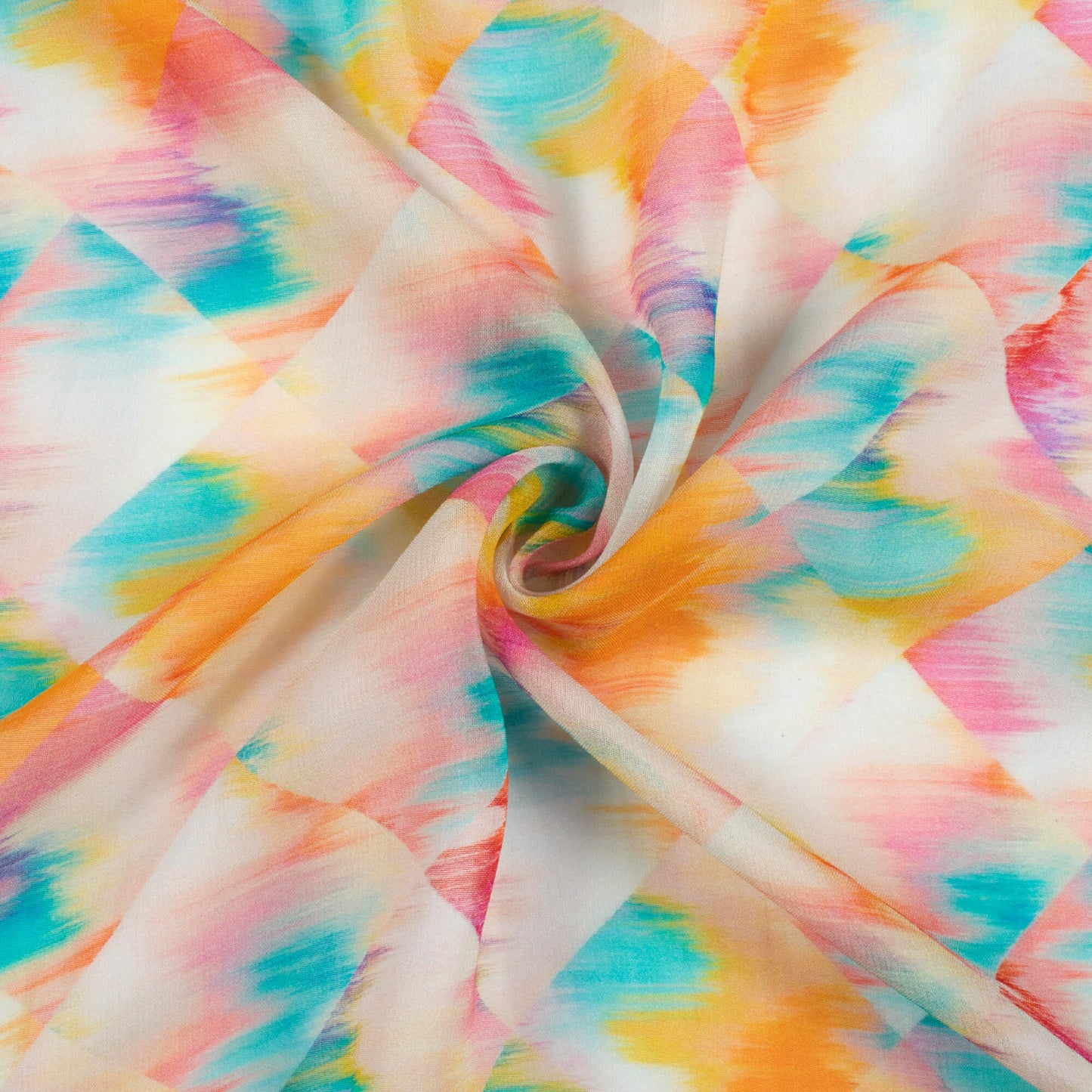 Turquoise And Pink Abstract Pattern Digital Print Pure Georgette Fabric
