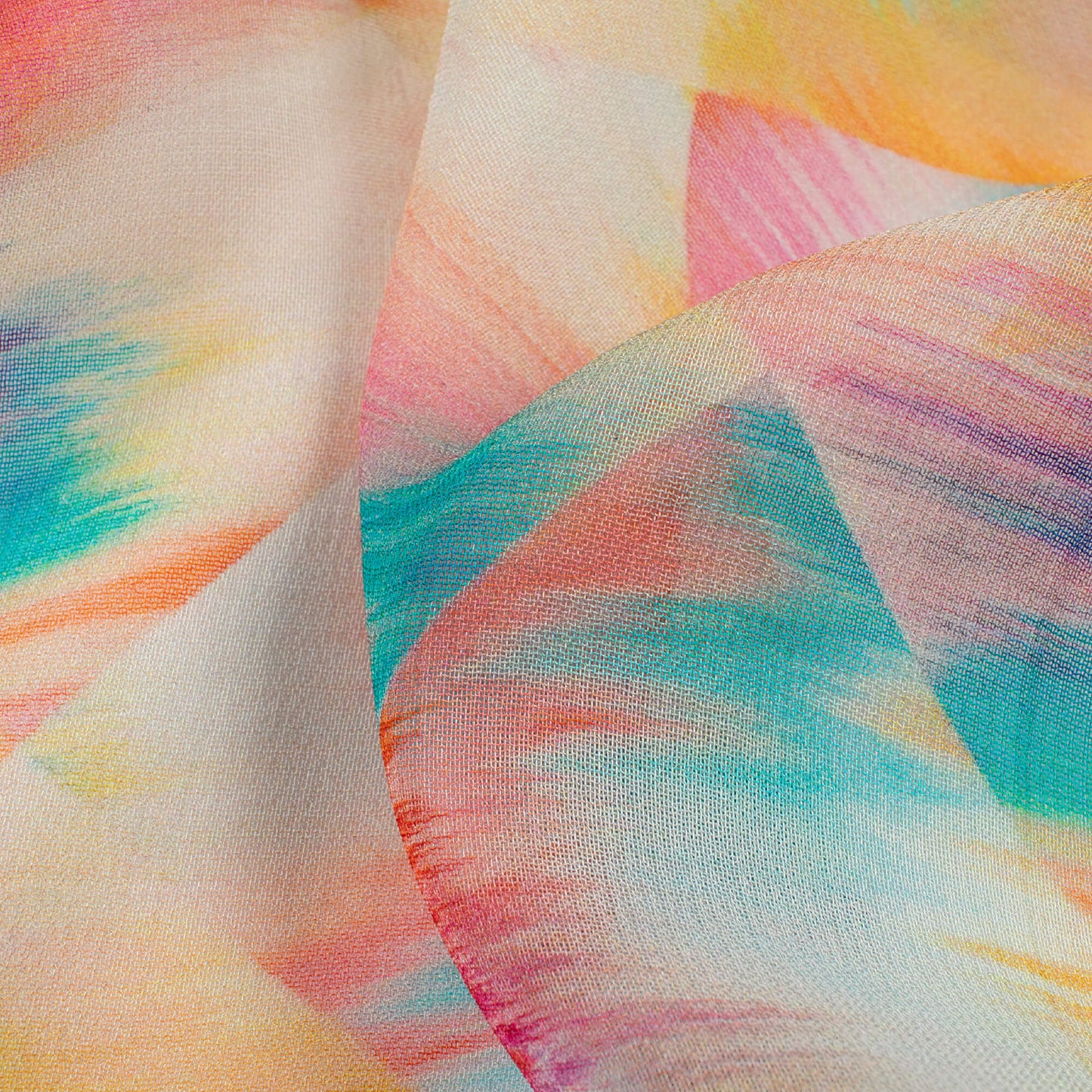 Turquoise And Pink Abstract Pattern Digital Print Pure Georgette Fabric