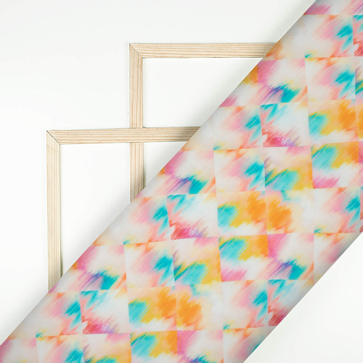 Turquoise And Pink Abstract Pattern Digital Print Pure Georgette Fabric