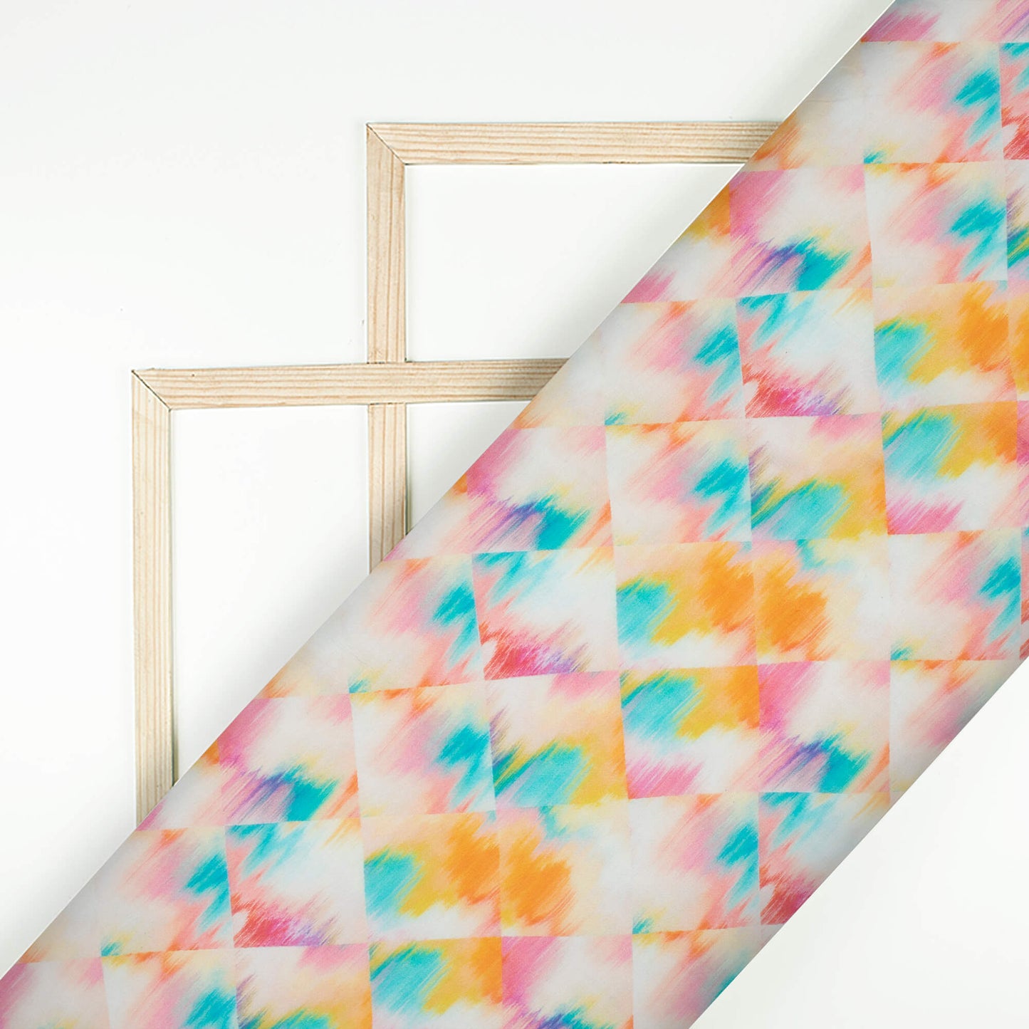Turquoise And Pink Abstract Pattern Digital Print Pure Georgette Fabric