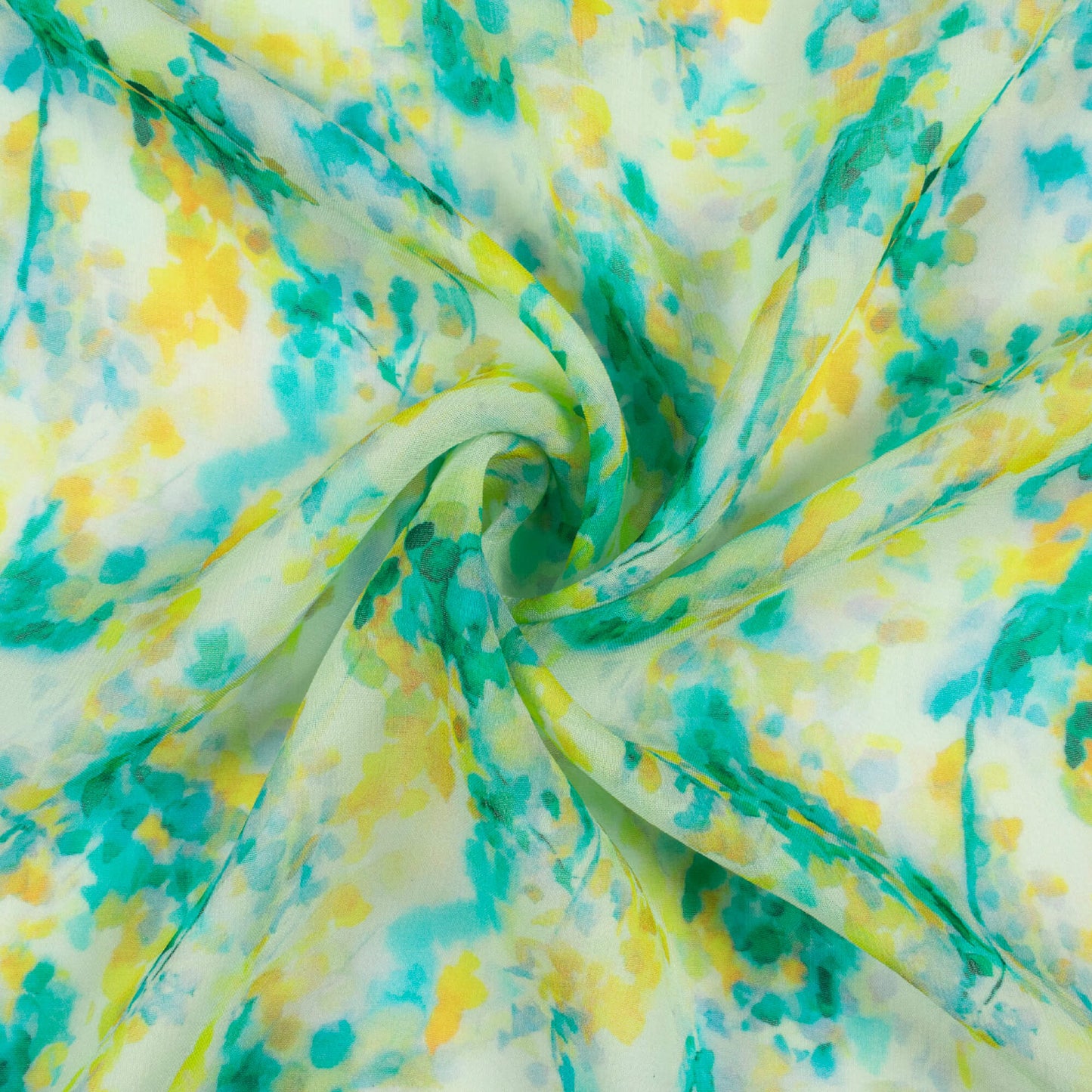 Teal Green And Lemon Yellow Floral Pattern Digital Print Pure Georgette Fabric