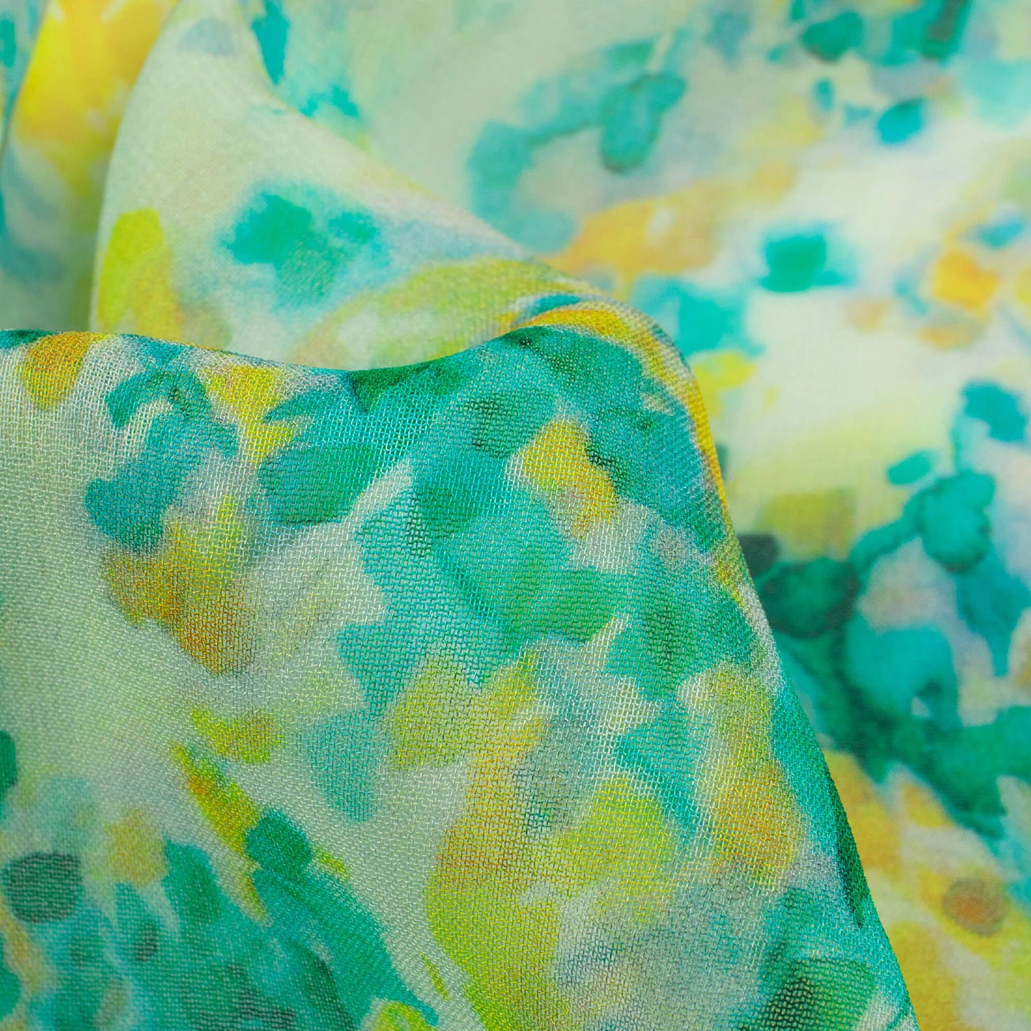 Teal Green And Lemon Yellow Floral Pattern Digital Print Pure Georgette Fabric