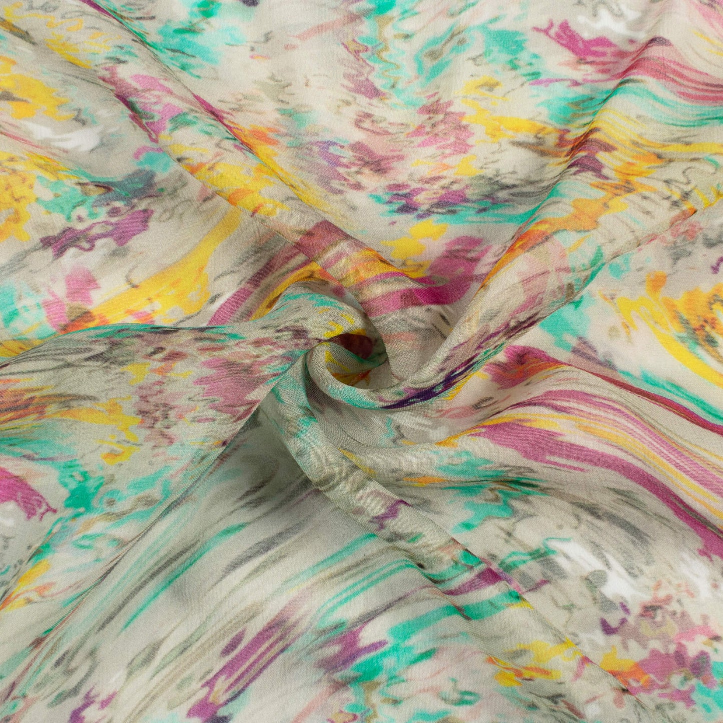Laurel Green And Purple Abstract Pattern Digital Print Pure Georgette Fabric