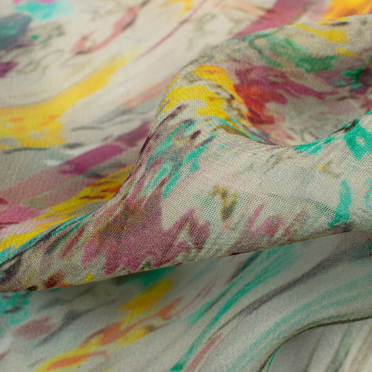 Laurel Green And Purple Abstract Pattern Digital Print Pure Georgette Fabric