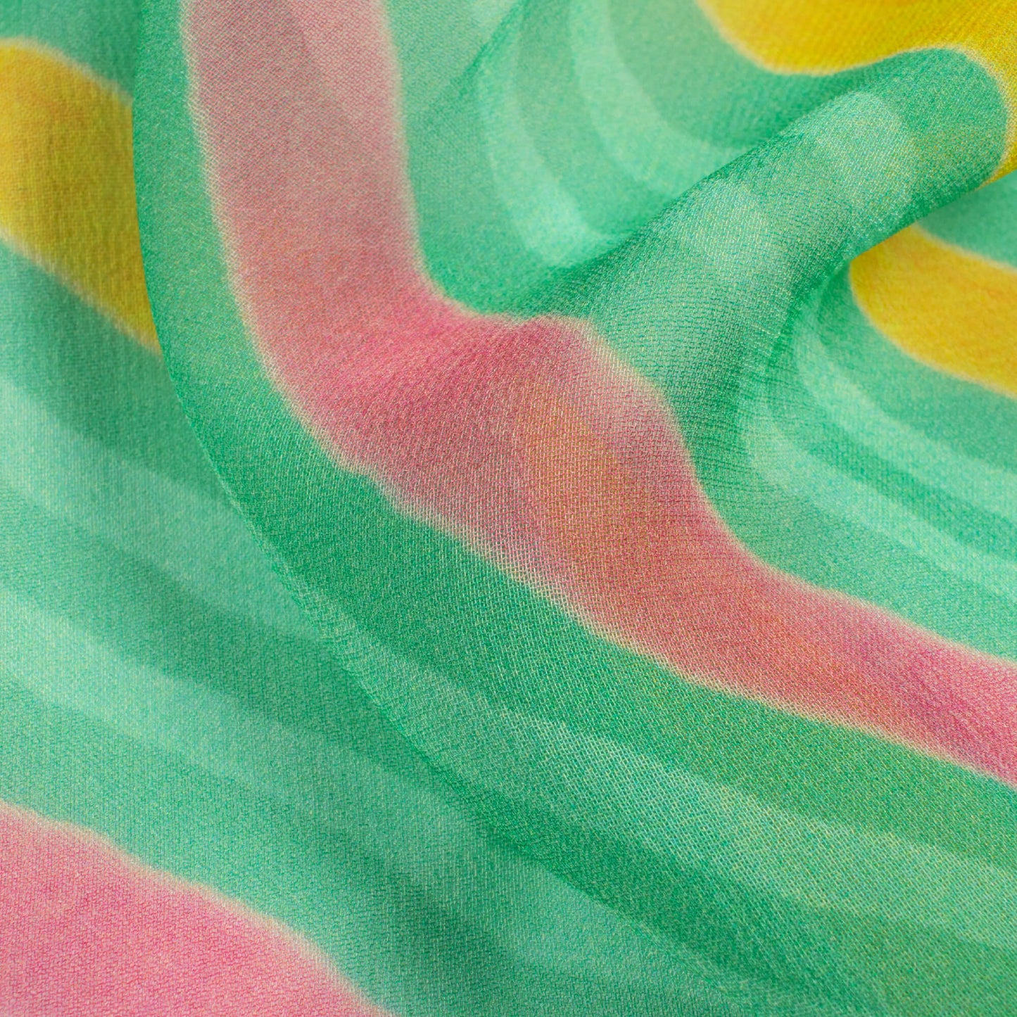 Pastel Green And Pink Leheriya Pattern Digital Print Pure Georgette Fabric