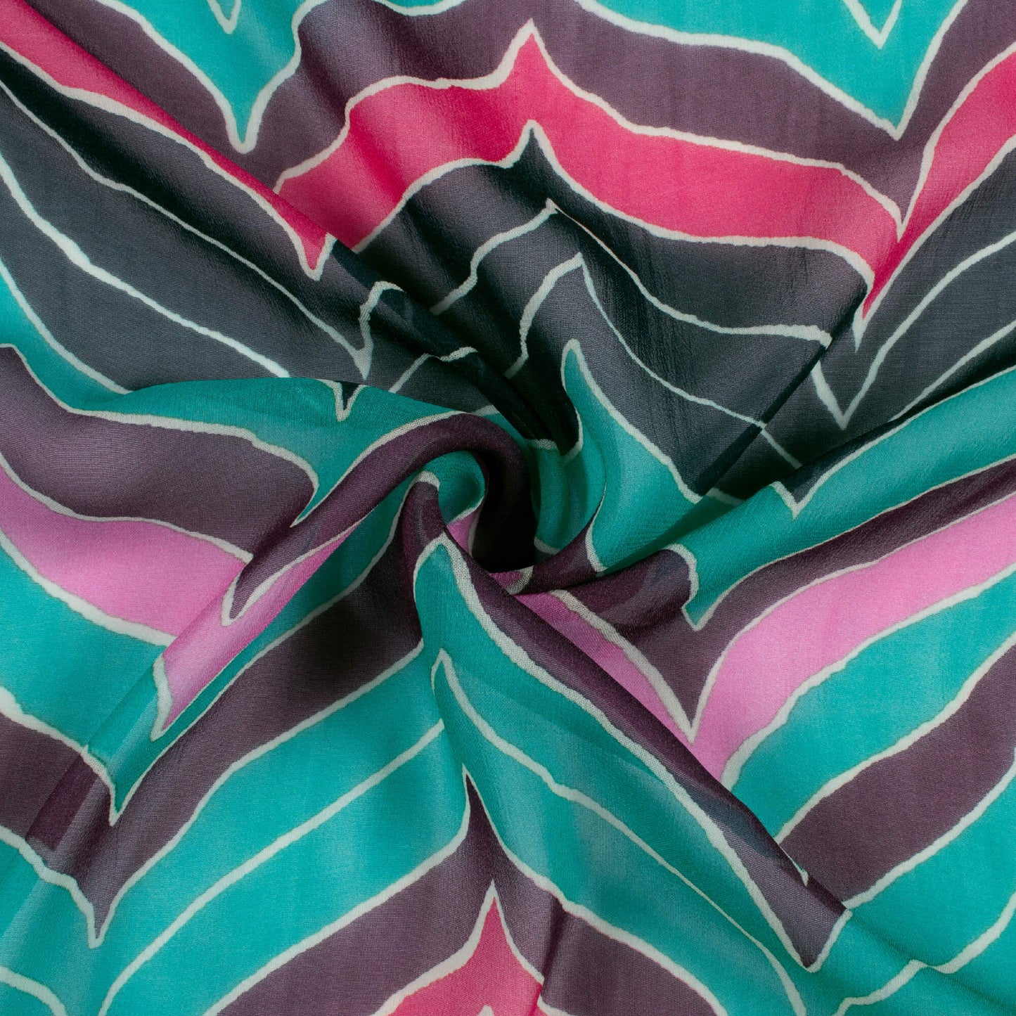 Green And Turquoise Chevron Pattern Digital Print Pure Georgette Fabric