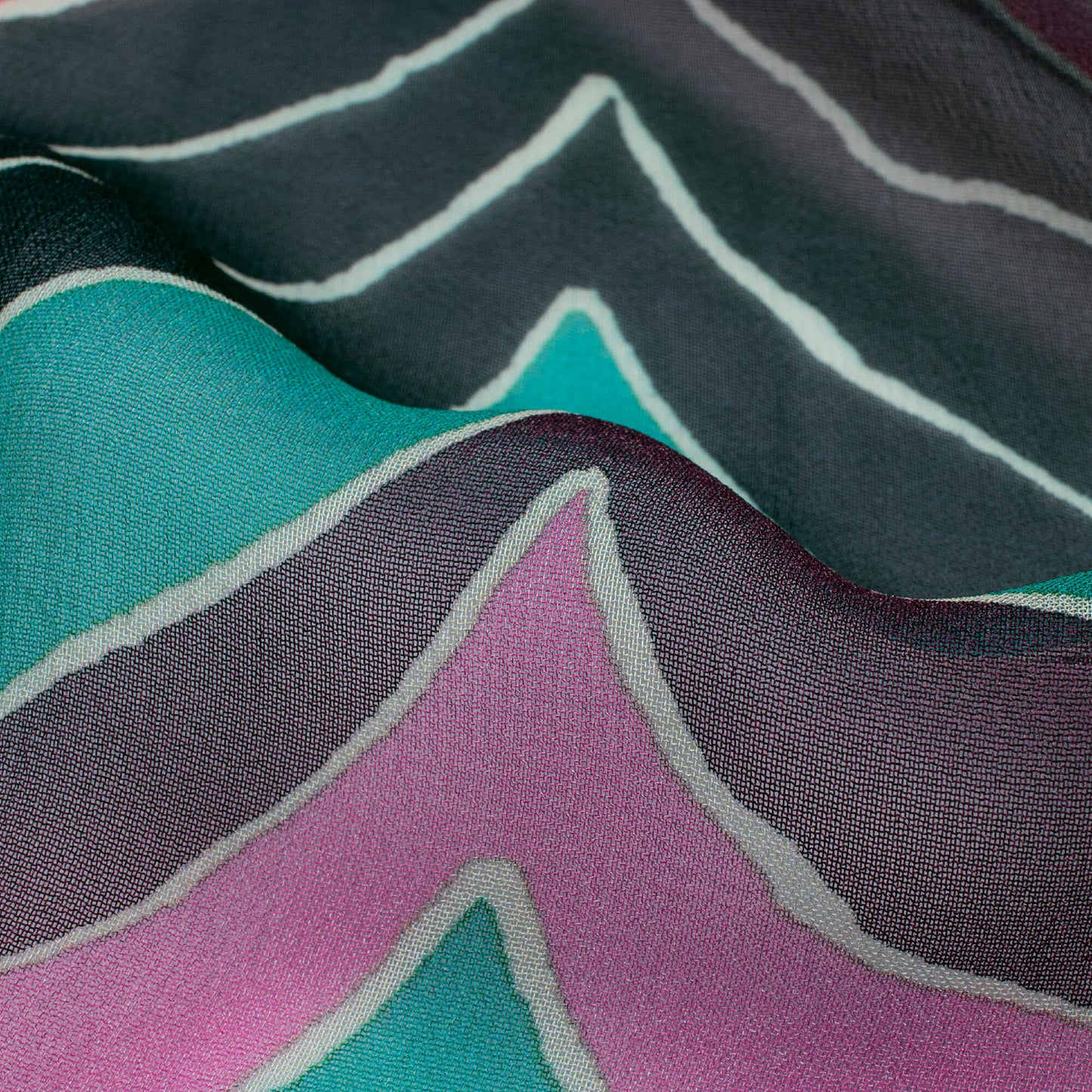 Green And Turquoise Chevron Pattern Digital Print Pure Georgette Fabric