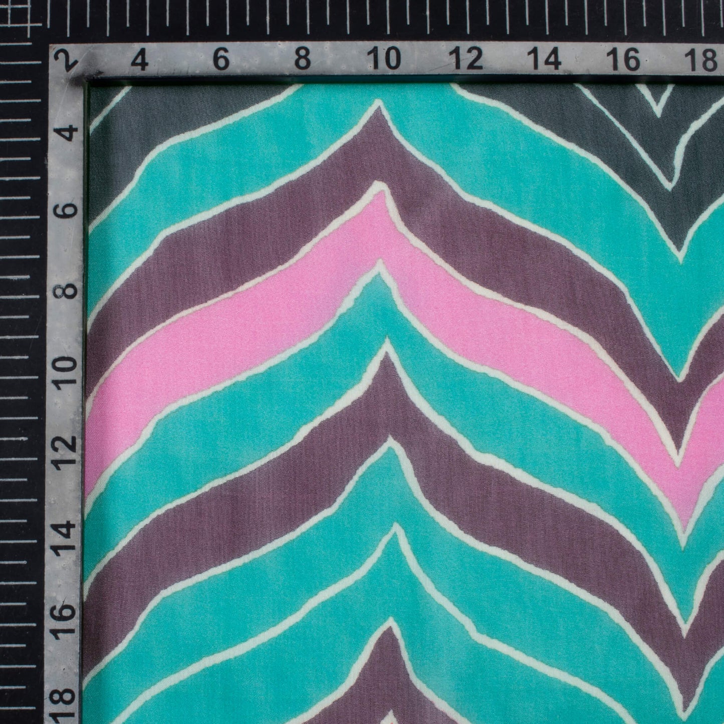 Green And Turquoise Chevron Pattern Digital Print Pure Georgette Fabric
